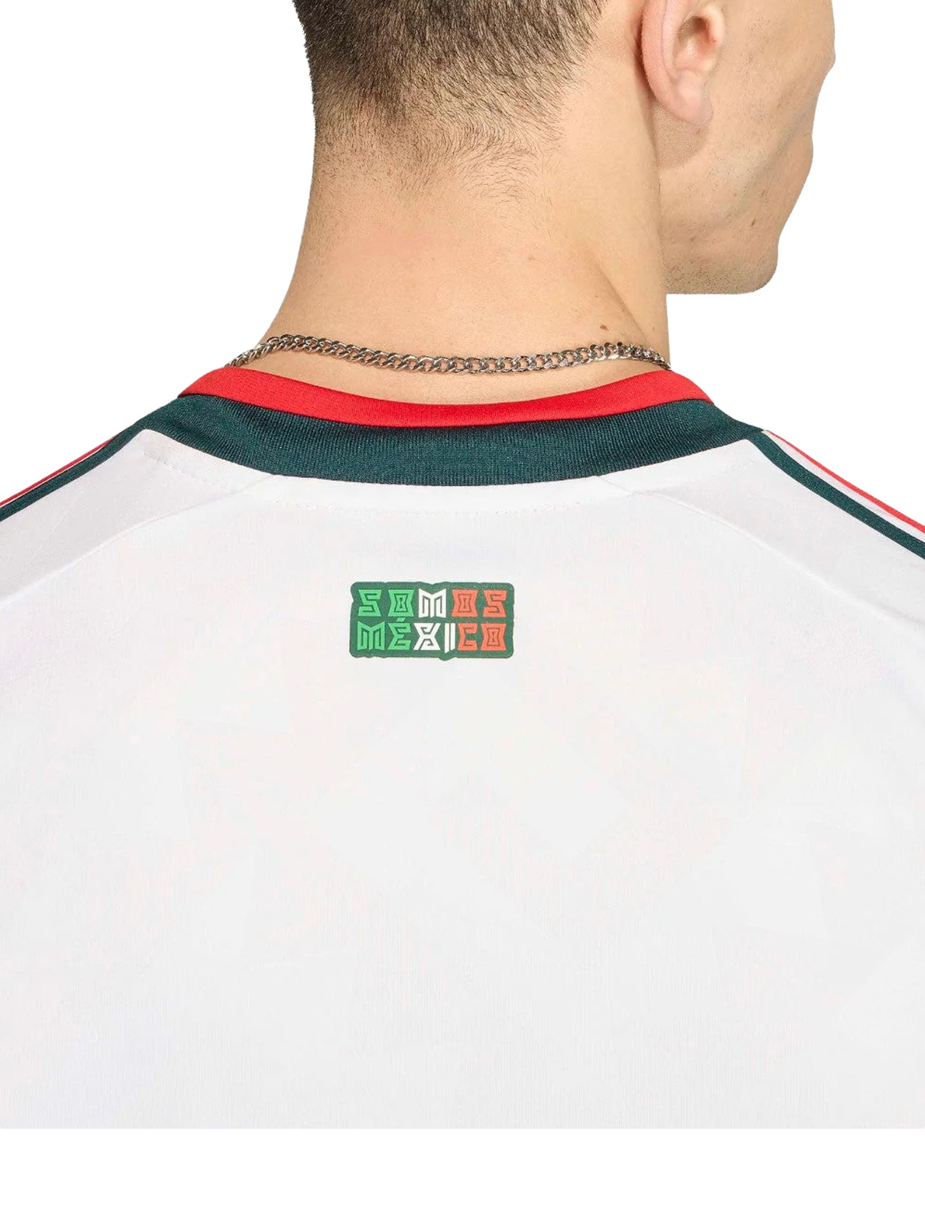 Shoulder stripe and tricolor flag tag detail on Adidas Mexico 26 Away Jersey