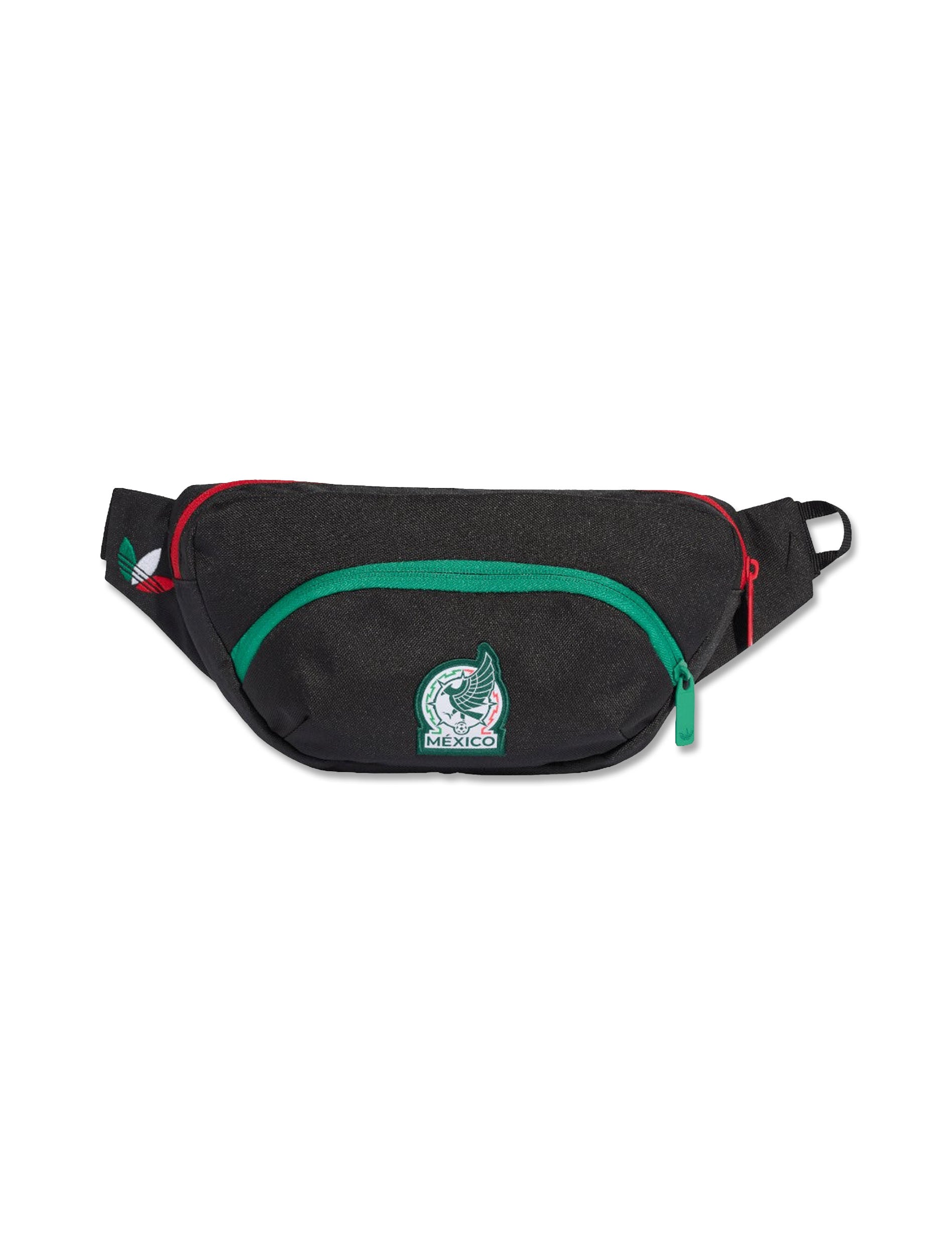 Adidas Mexico 26 Waist Bag in Black — front view with FMF detail