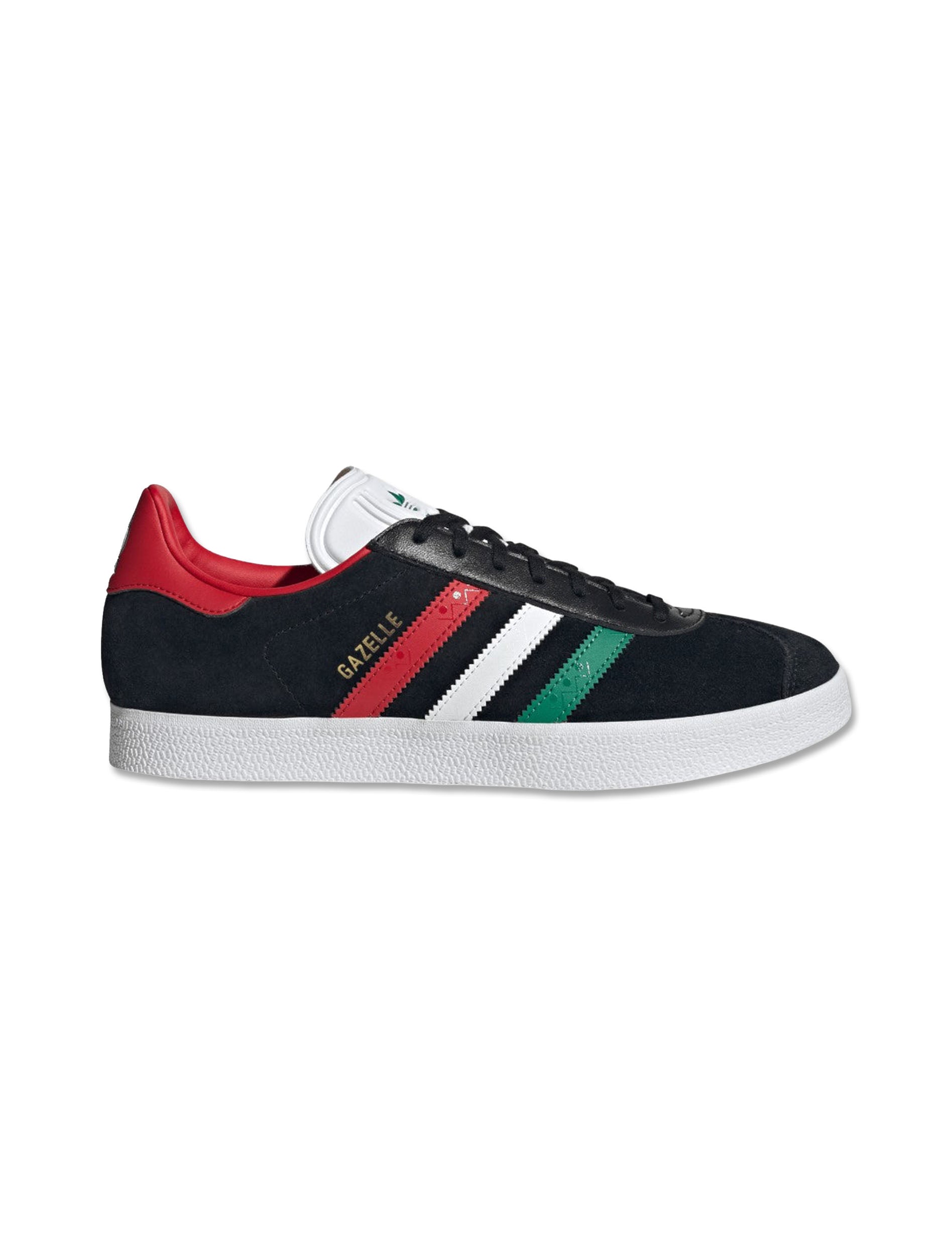 Adidas Mexico Gazelle Sneakers in Core Black, Cloud White & Better Scarlet - side