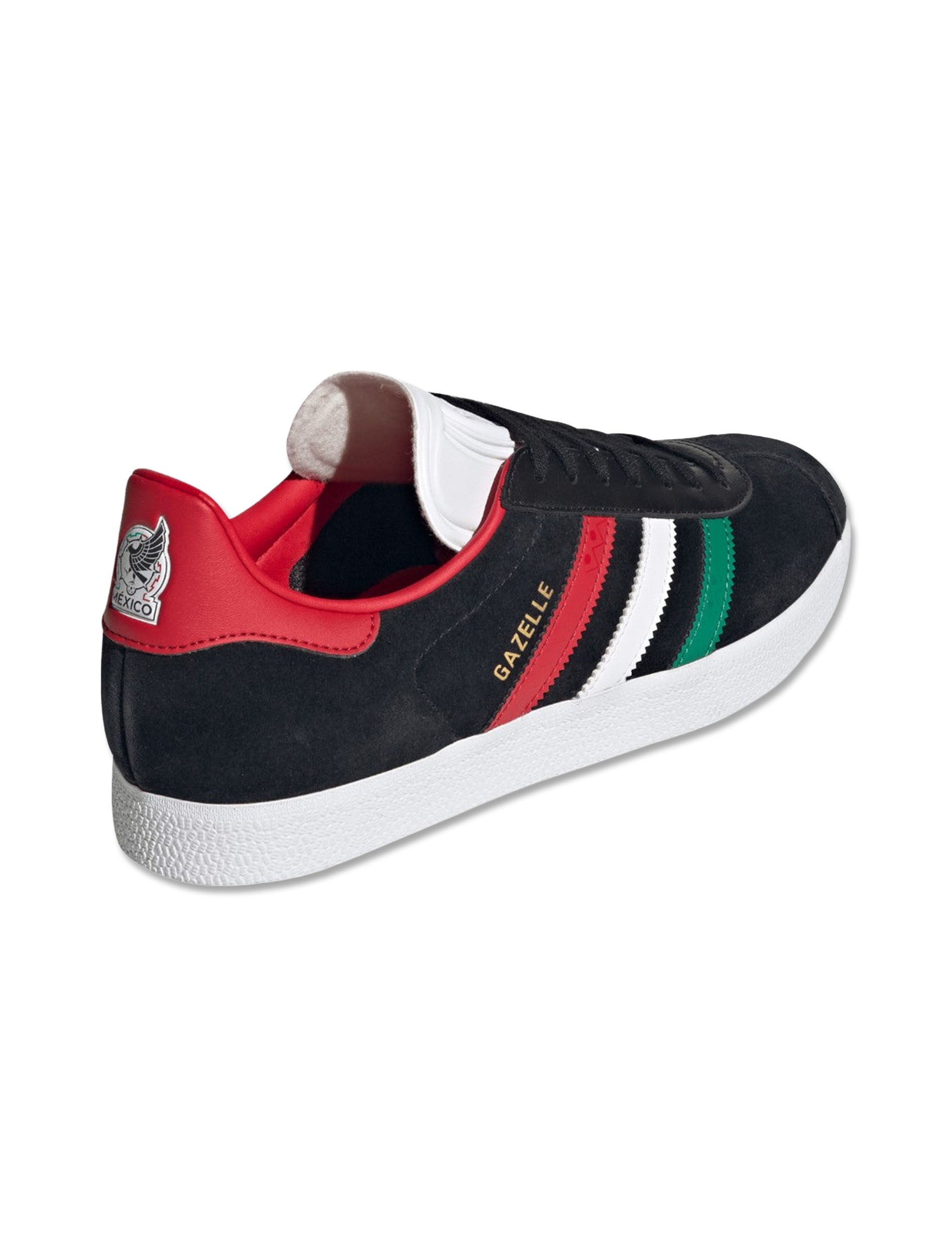 Adidas Mexico Gazelle Sneakers in Core Black, Cloud White & Better Scarlet - Back Angle