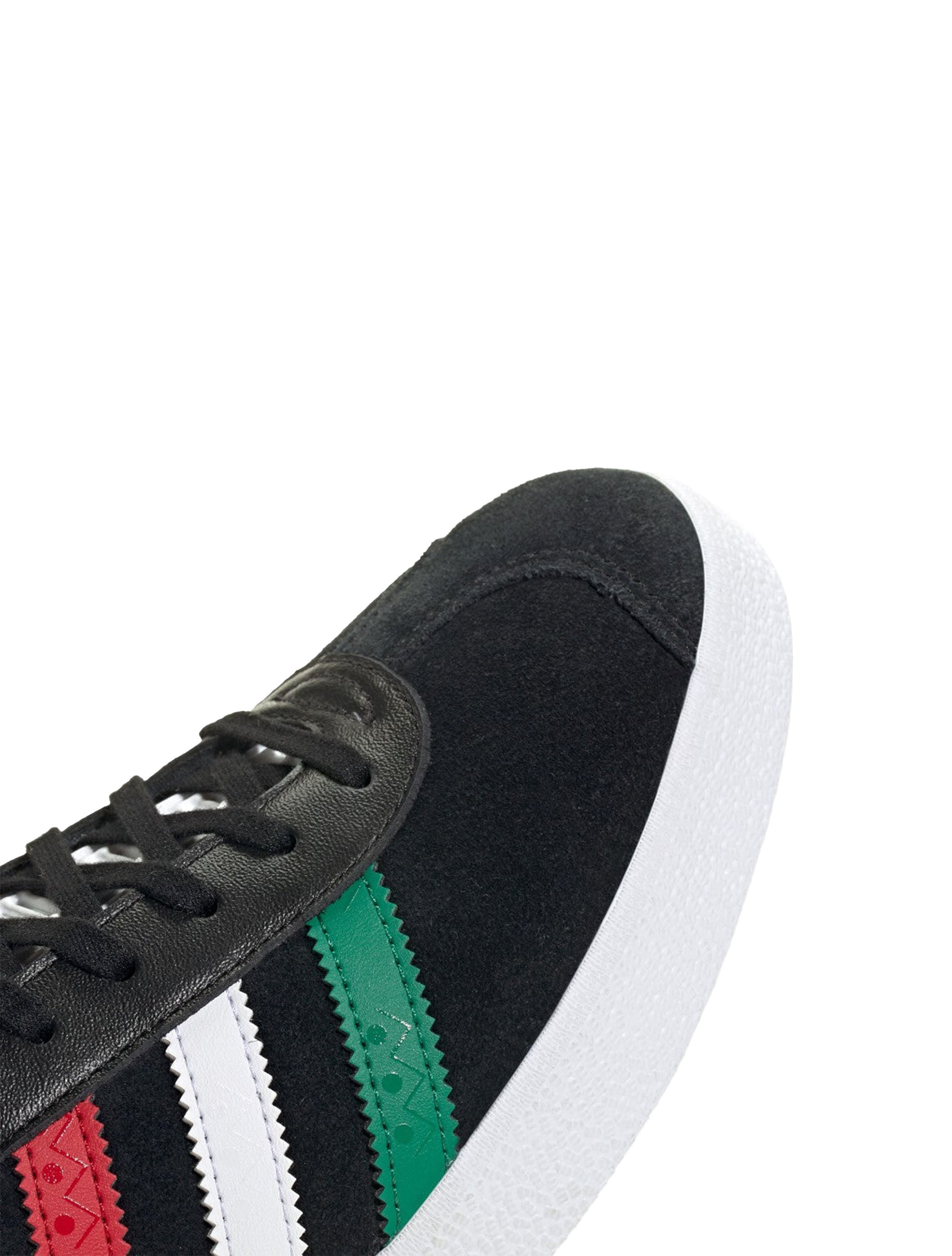 Adidas Mexico Gazelle Sneakers in Core Black, Cloud White & Better Scarlet - Toe Details