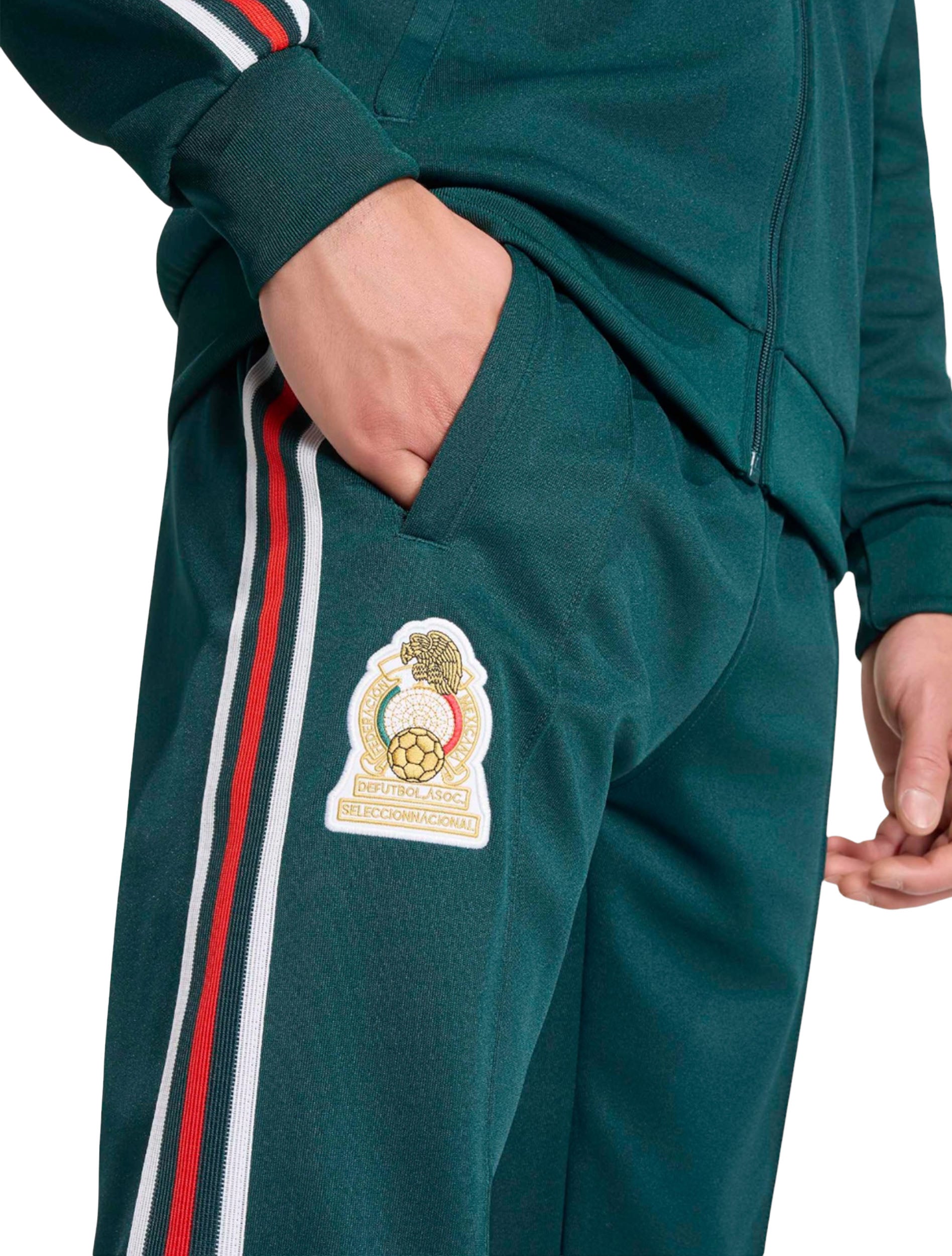 FMF crest and side stripe detail on Adidas Mexico Originals Men's Track Pants
