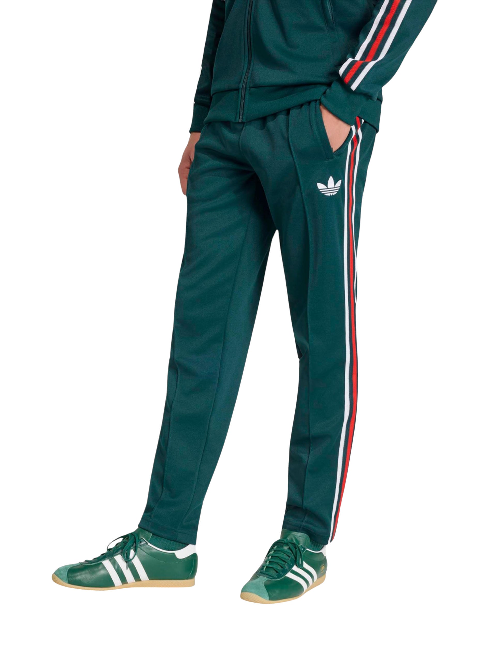 Adidas Mexico Originals Men's Track Pants in Green worn by model — front, Mexico, FIFA World Cup 26 collection at CHROME