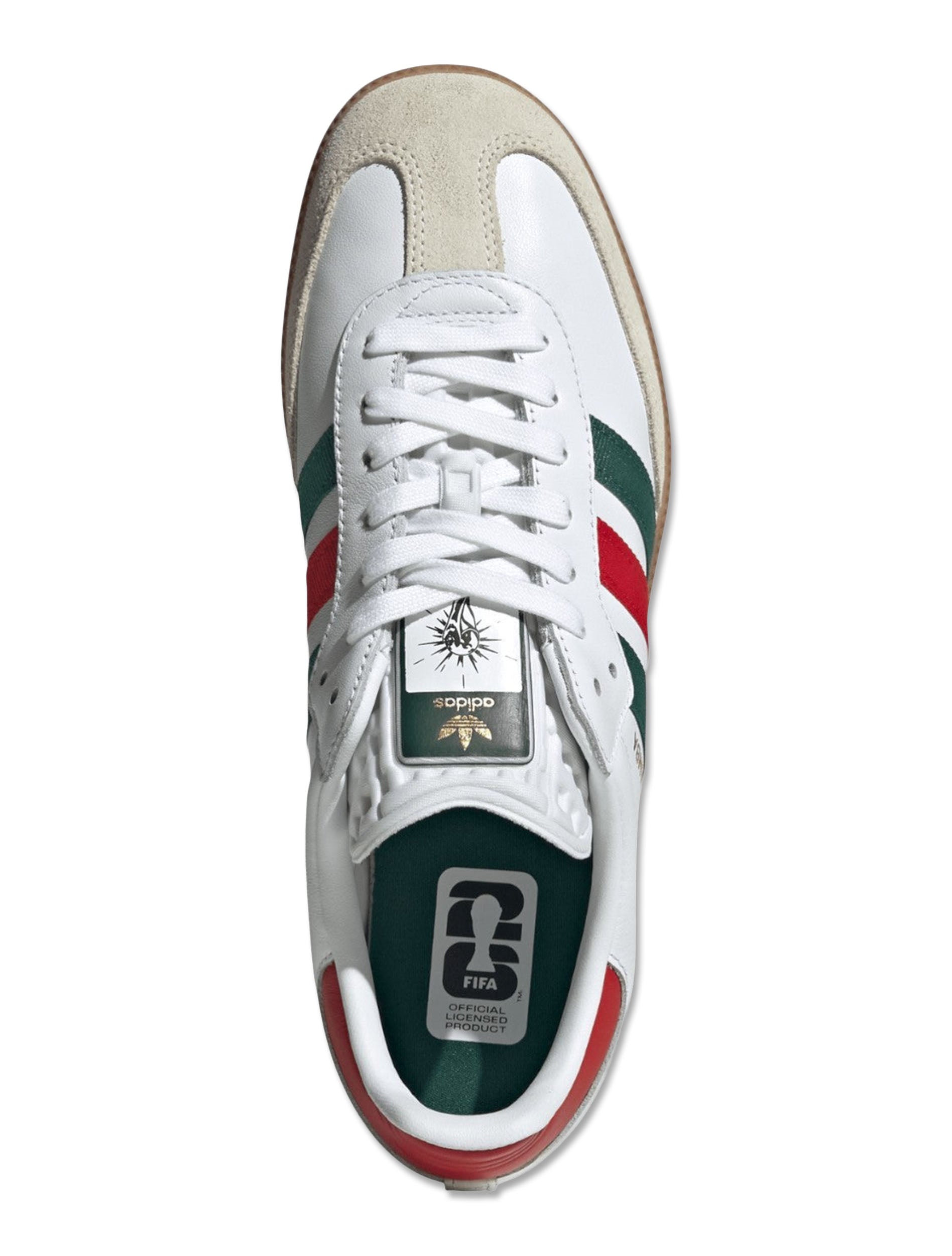 Adidas Samba OG Sneakers in Cloud White, Better Scarlet & Team Dark Green — Mexico Colorway
