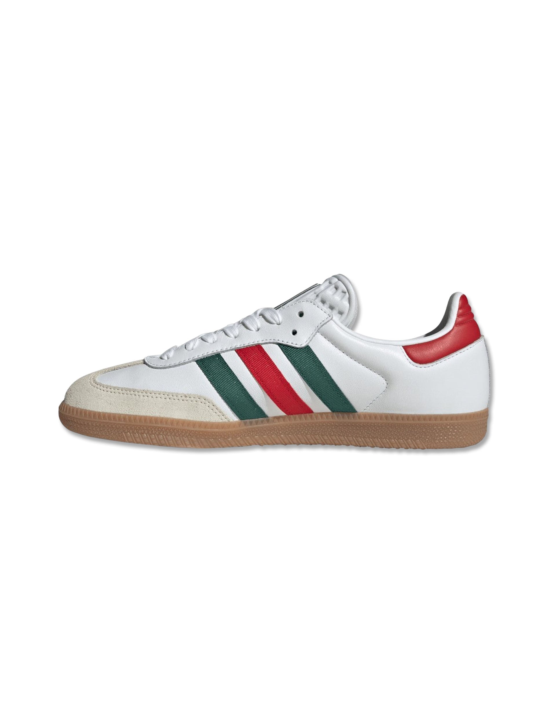 Adidas Samba OG Sneakers in Cloud White, Better Scarlet & Team Dark Green — Mexico Colorway