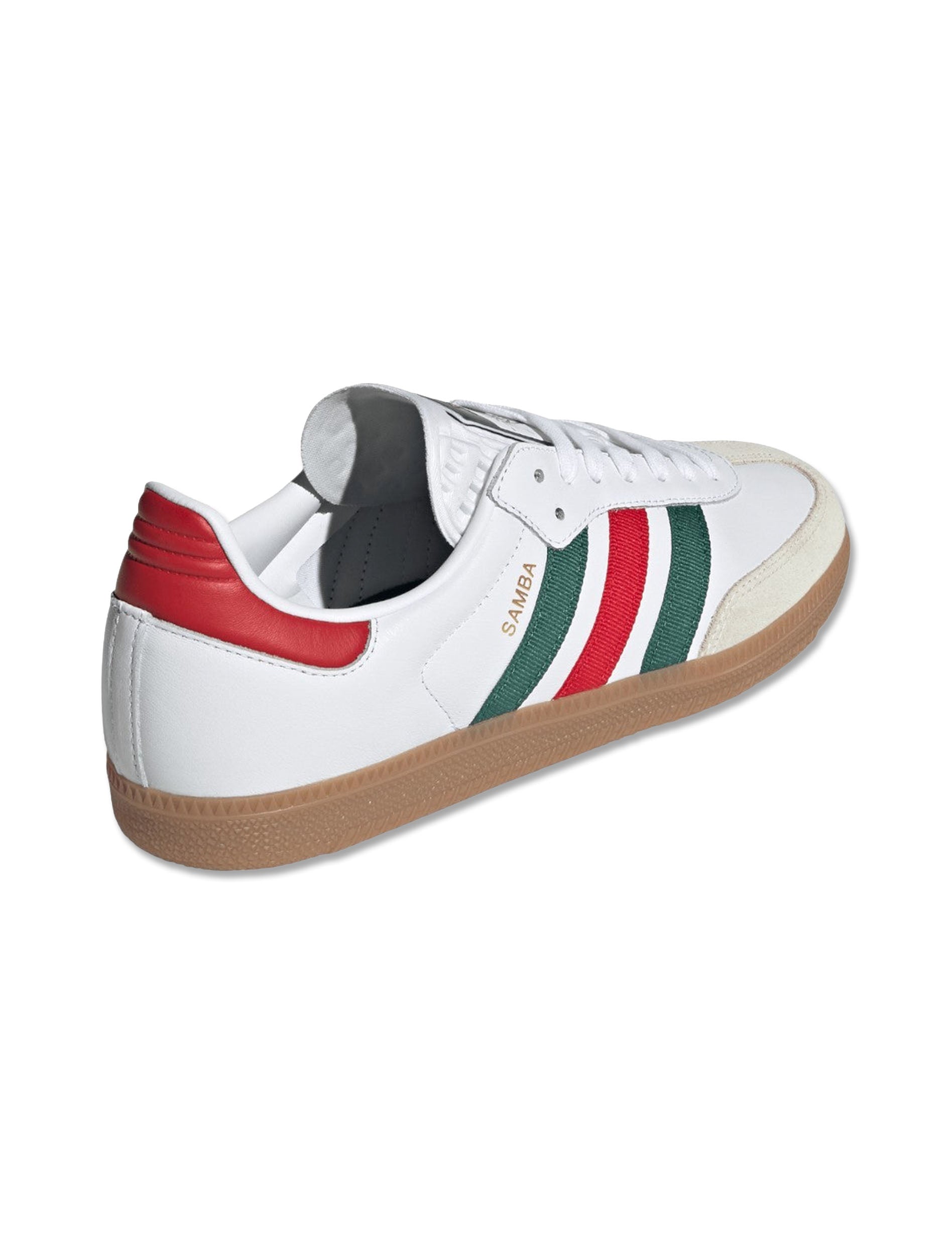 Adidas Samba OG Sneakers in Cloud White, Better Scarlet & Team Dark Green — Mexico Colorway