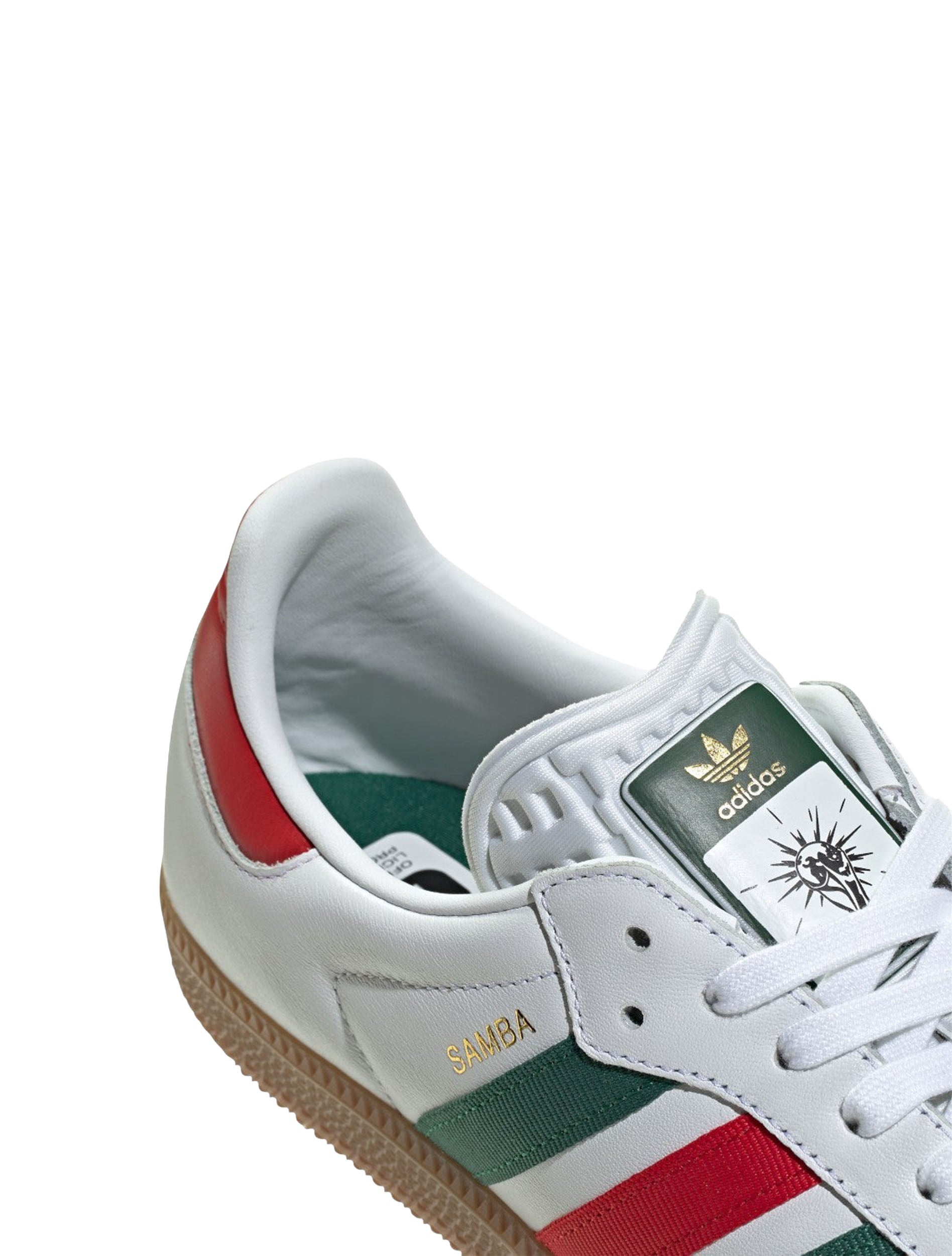 Adidas Samba OG Sneakers in Cloud White, Better Scarlet & Team Dark Green — Mexico Colorway