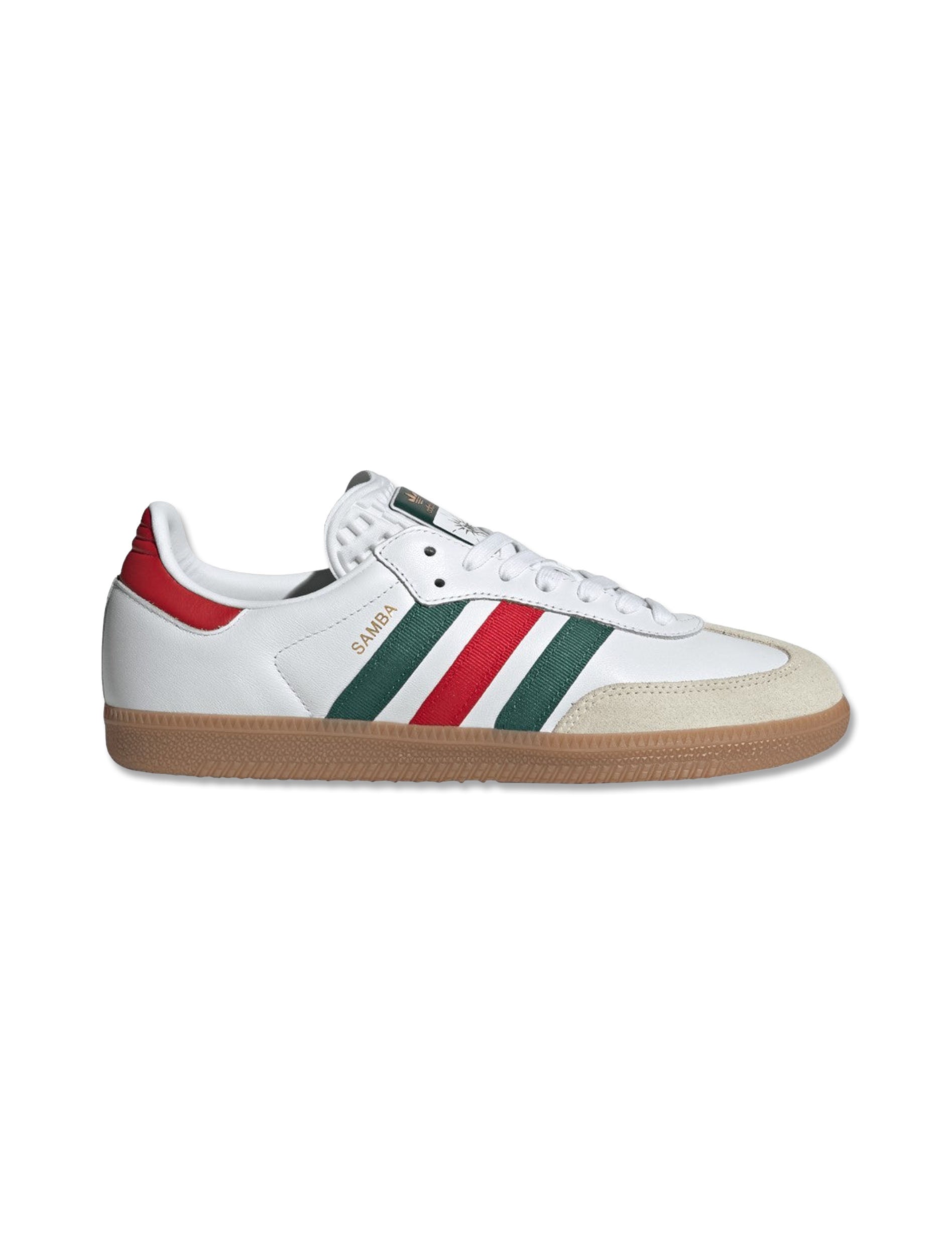 Adidas Samba OG Sneakers in Cloud White, Better Scarlet & Team Dark Green — Mexico Colorway