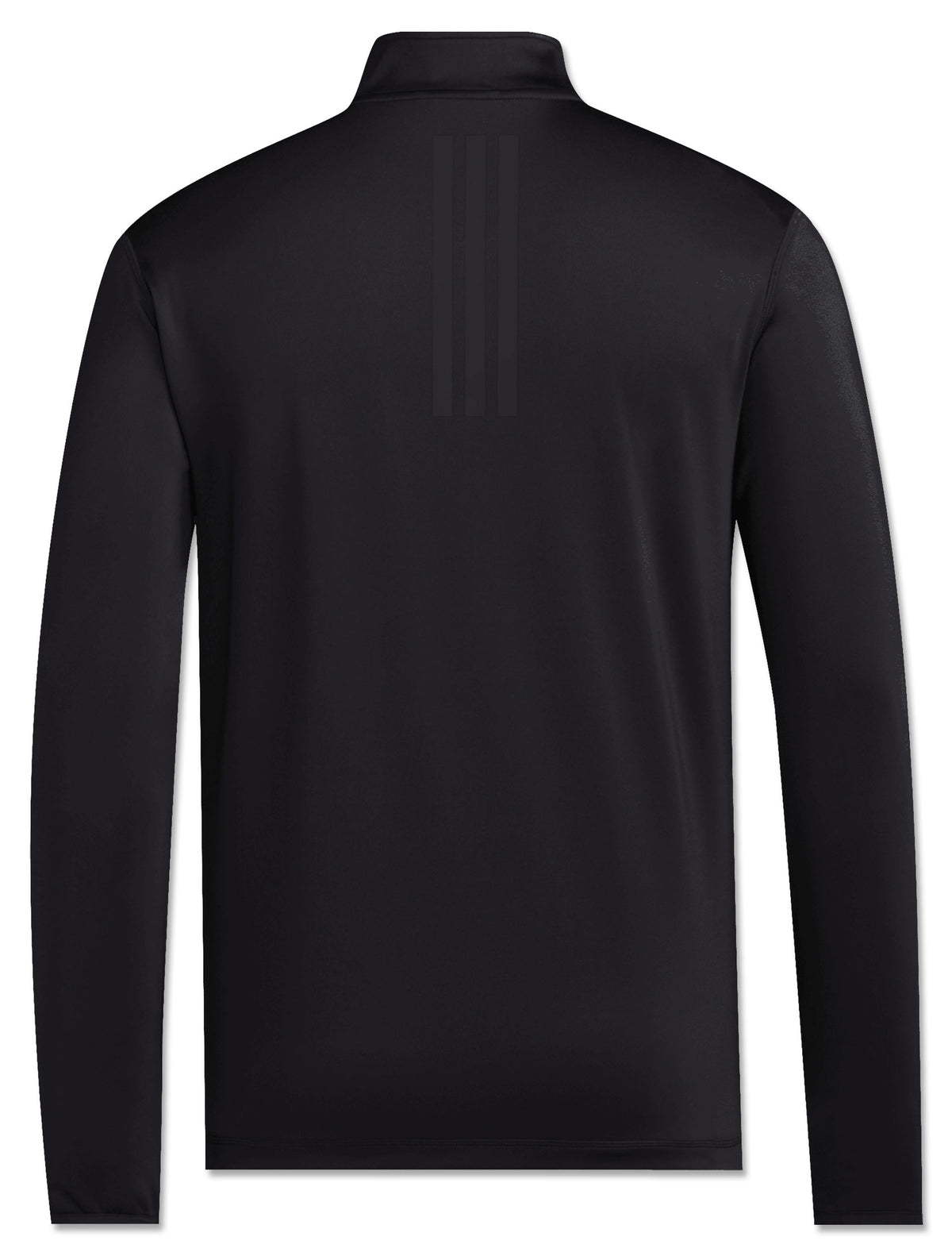 Back of the black long sleeve quarter zip showing the tonal adidas 3-Stripes below the stand collar