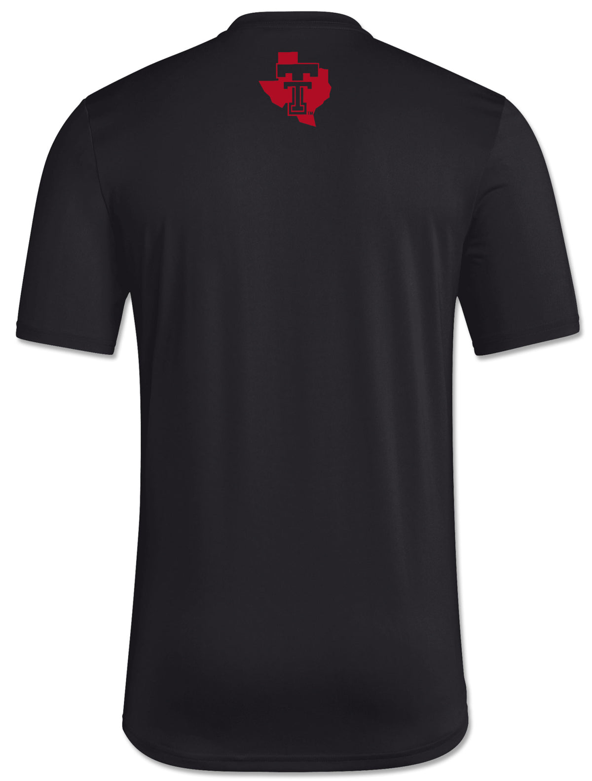 Back of the black Texas Tech short sleeve t-shirt with the Lone Star Pride logo in red below the collar