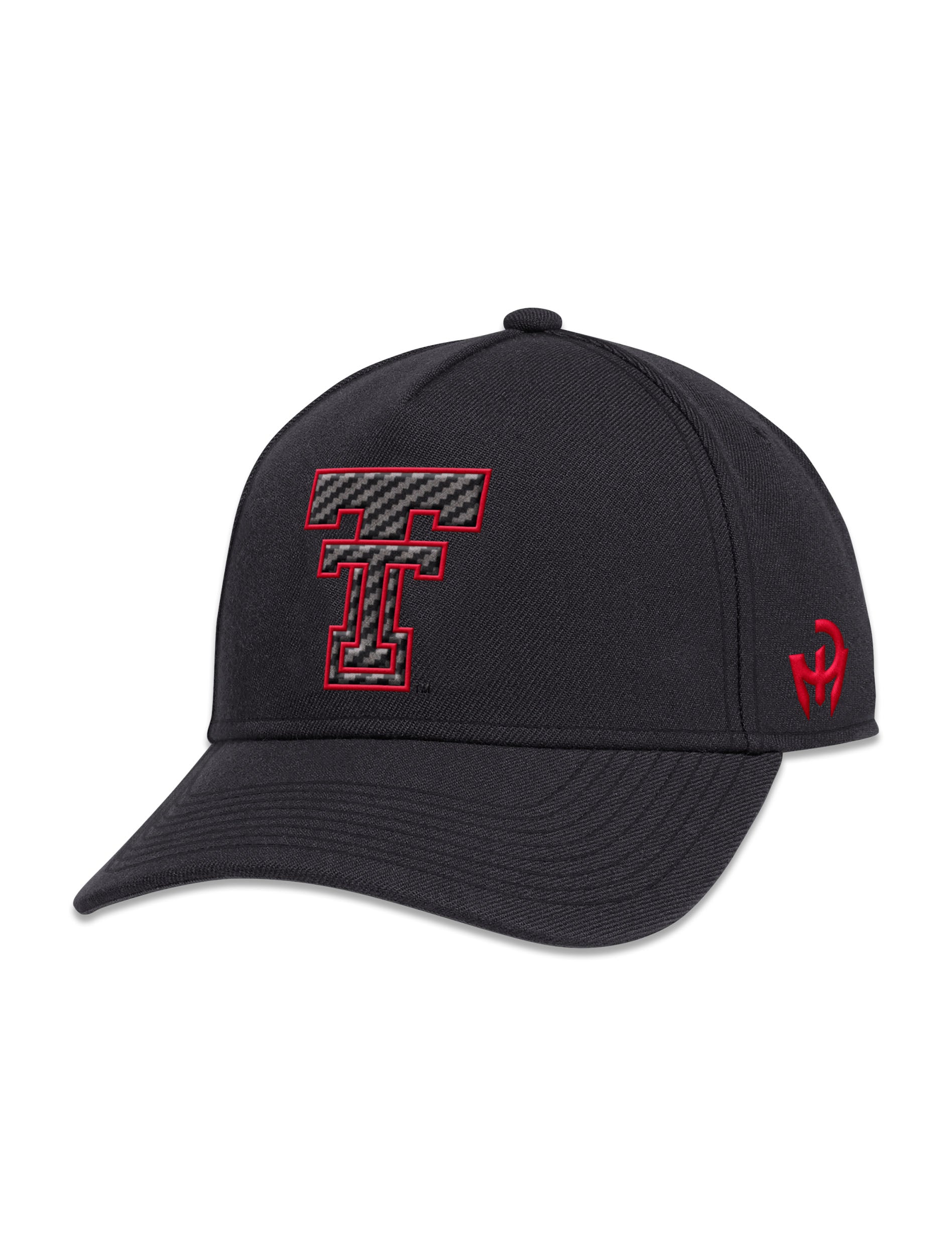 Black Adidas Texas Tech Mahomes snapback cap with a carbon Double T outlined in red and the red Gladiator logo on the side panel