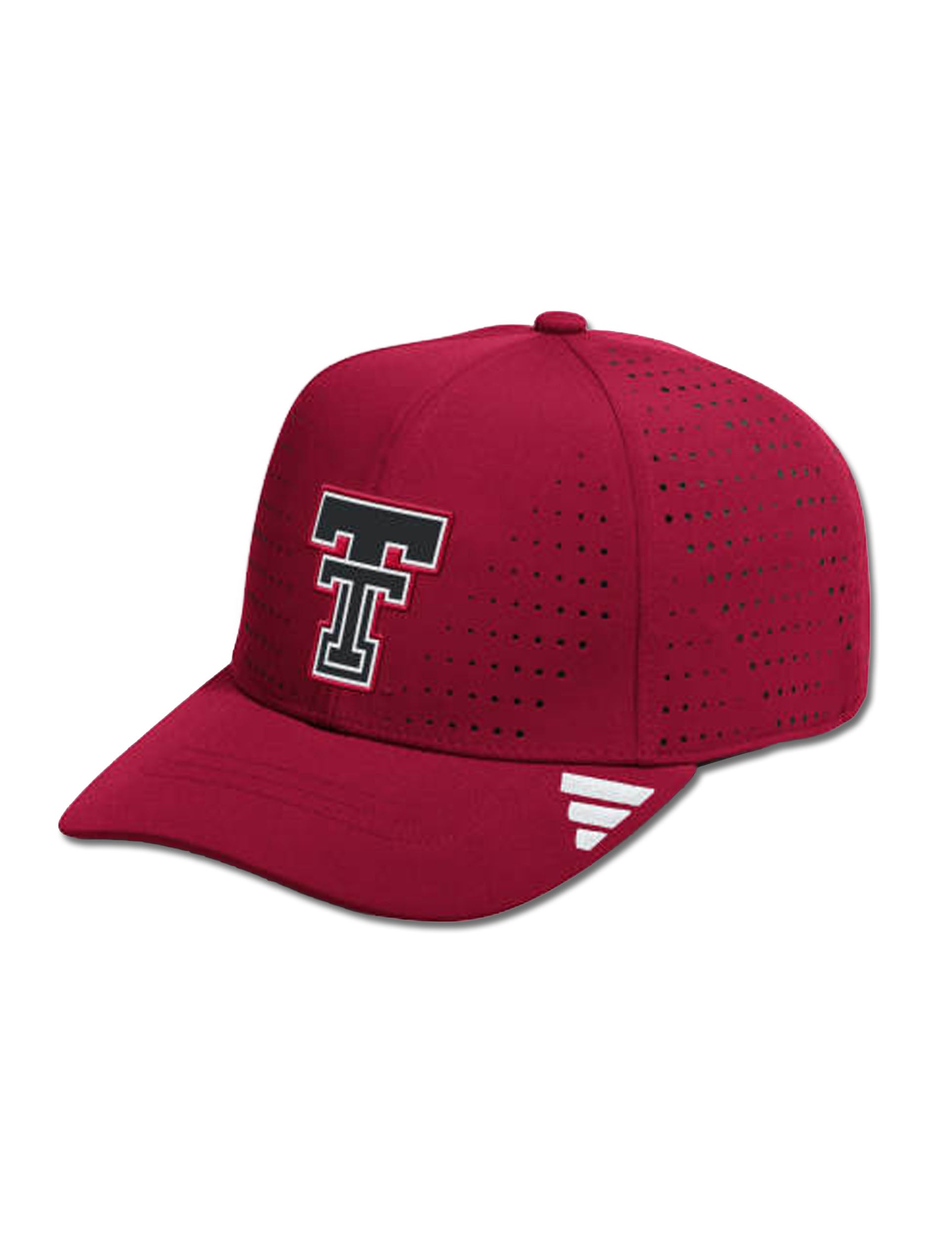 Red Adidas structured performance cap with laser perforation and a black Double T with white and red outlines on the front