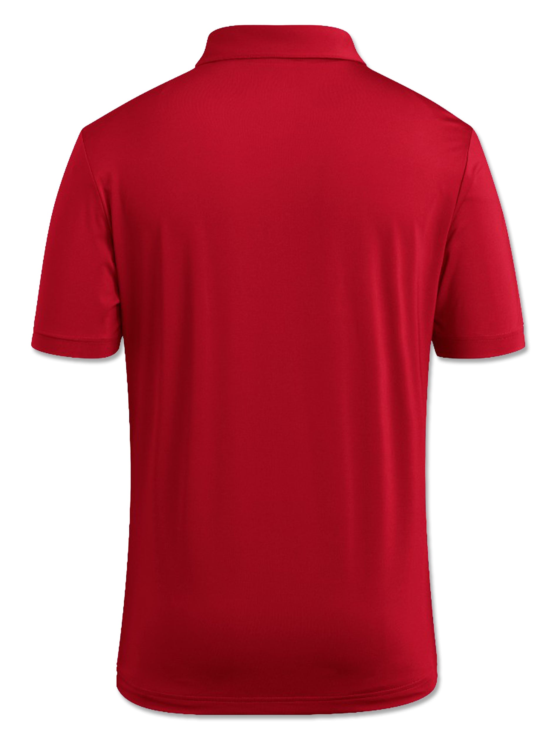 Back view of the red Adidas Texas Tech Ultimate365 polo, plain with no graphic, showing the self-fabric collar and short sleeves