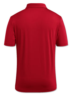 Back view of the red Adidas Texas Tech Ultimate365 polo, plain with no graphic, showing the self-fabric collar and short sleeves