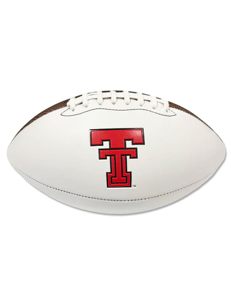 Adidas Texas Tech full size autograph football with an embossed red throwback Double T outlined in black on a white signing panel