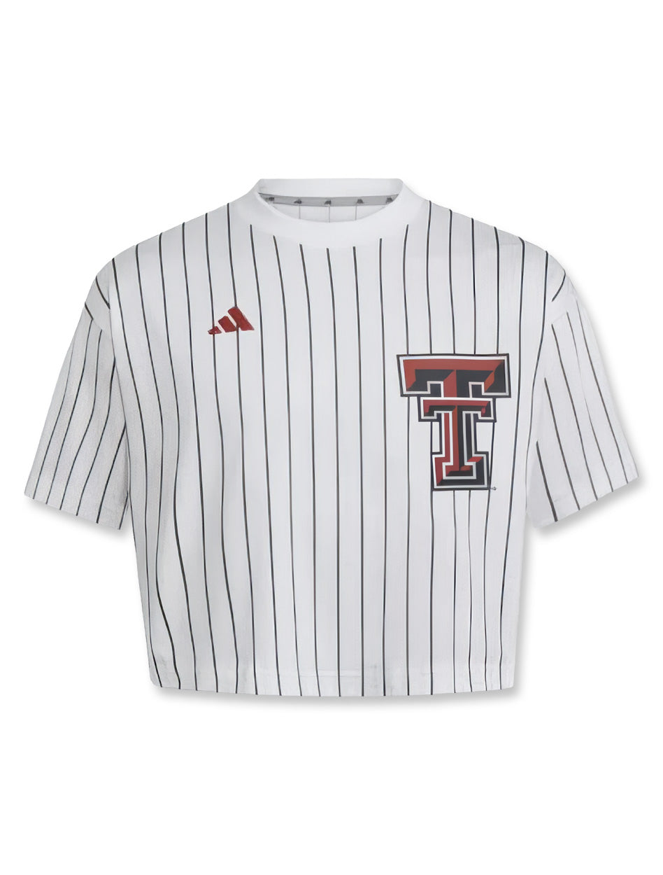 Adidas Texas Tech Women's Crop Pinstripe Baseball Jersey (wjr-031)
