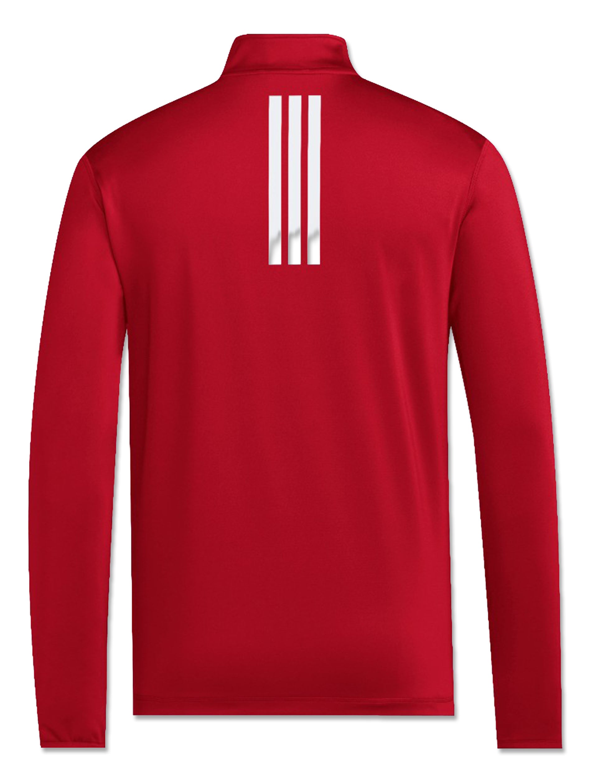 Back view of the red Adidas Texas Tech quarter zip pullover showing bold adidas three stripe detail across the back