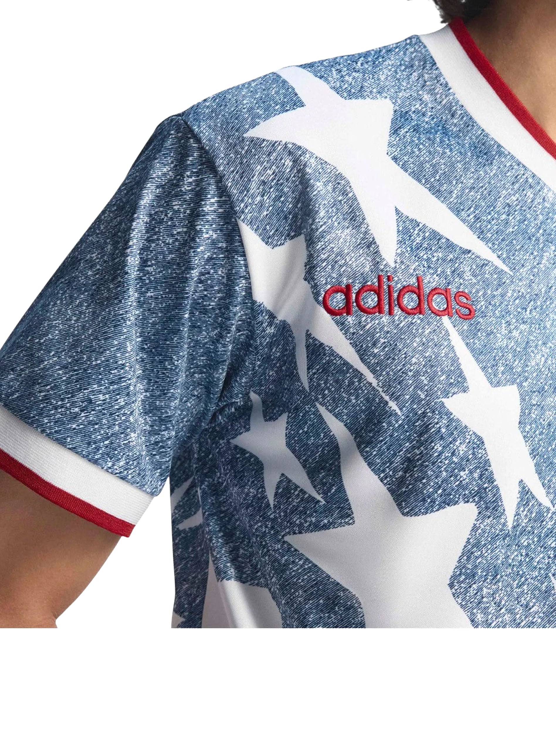 US Soccer crest detail on Adidas USA 94 Denim Graphic Jersey