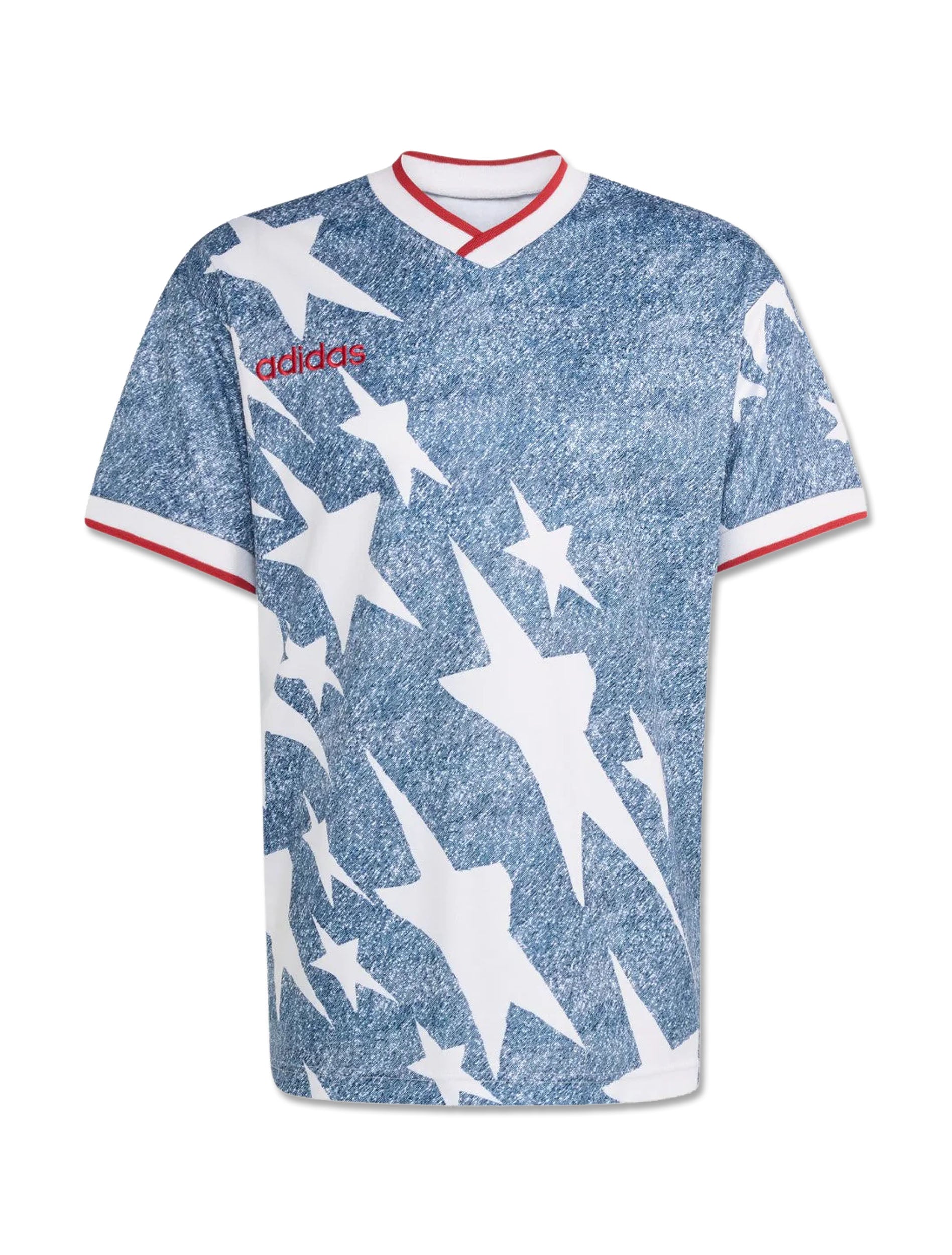 Adidas USA 94 Denim Graphic Jersey in White & Dark Blue — front view