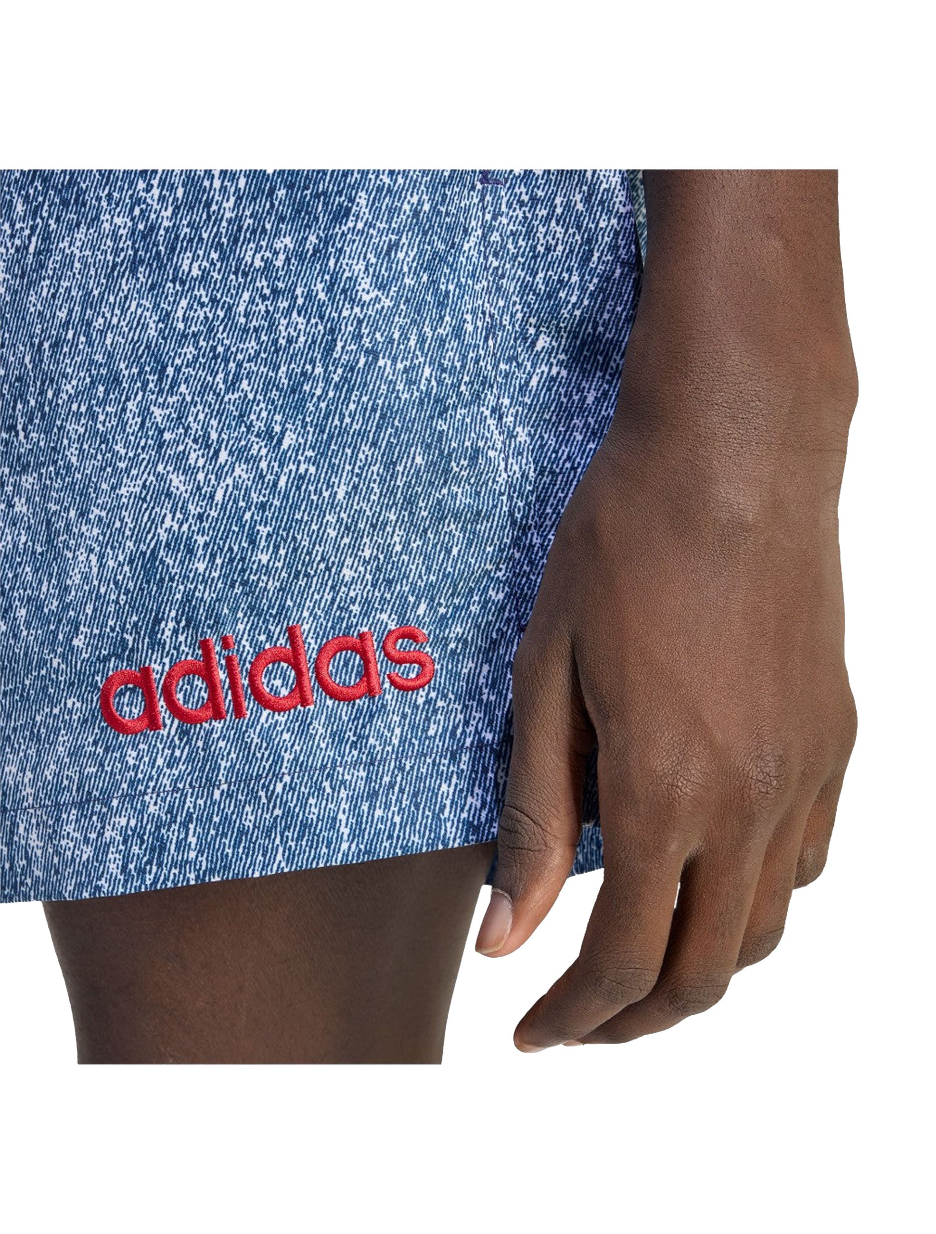 Adidas USA 94 Denim Graphic Shorts in White & Dark Blue — back view