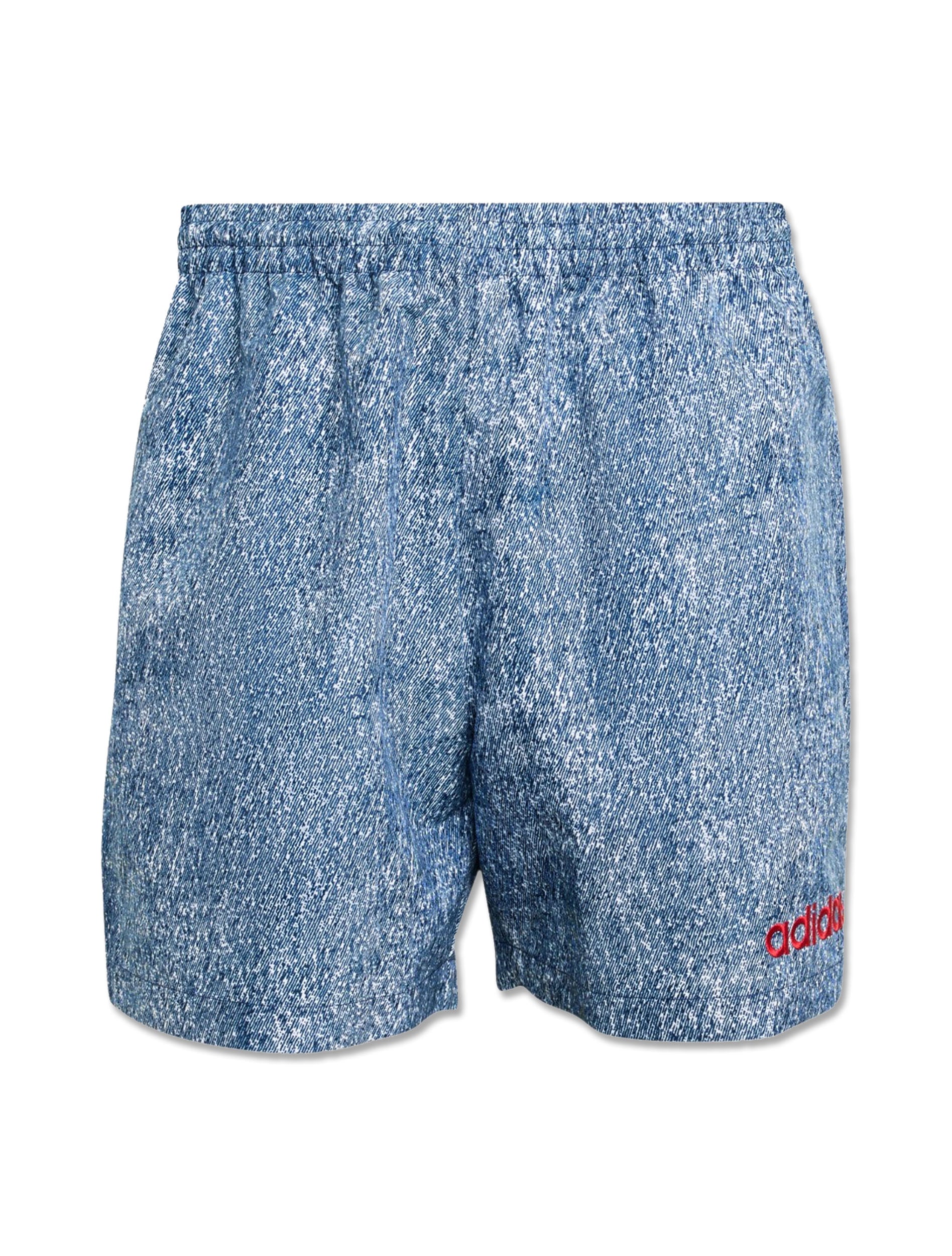 Adidas USA 94 Denim Graphic Shorts in White & Dark Blue — front view