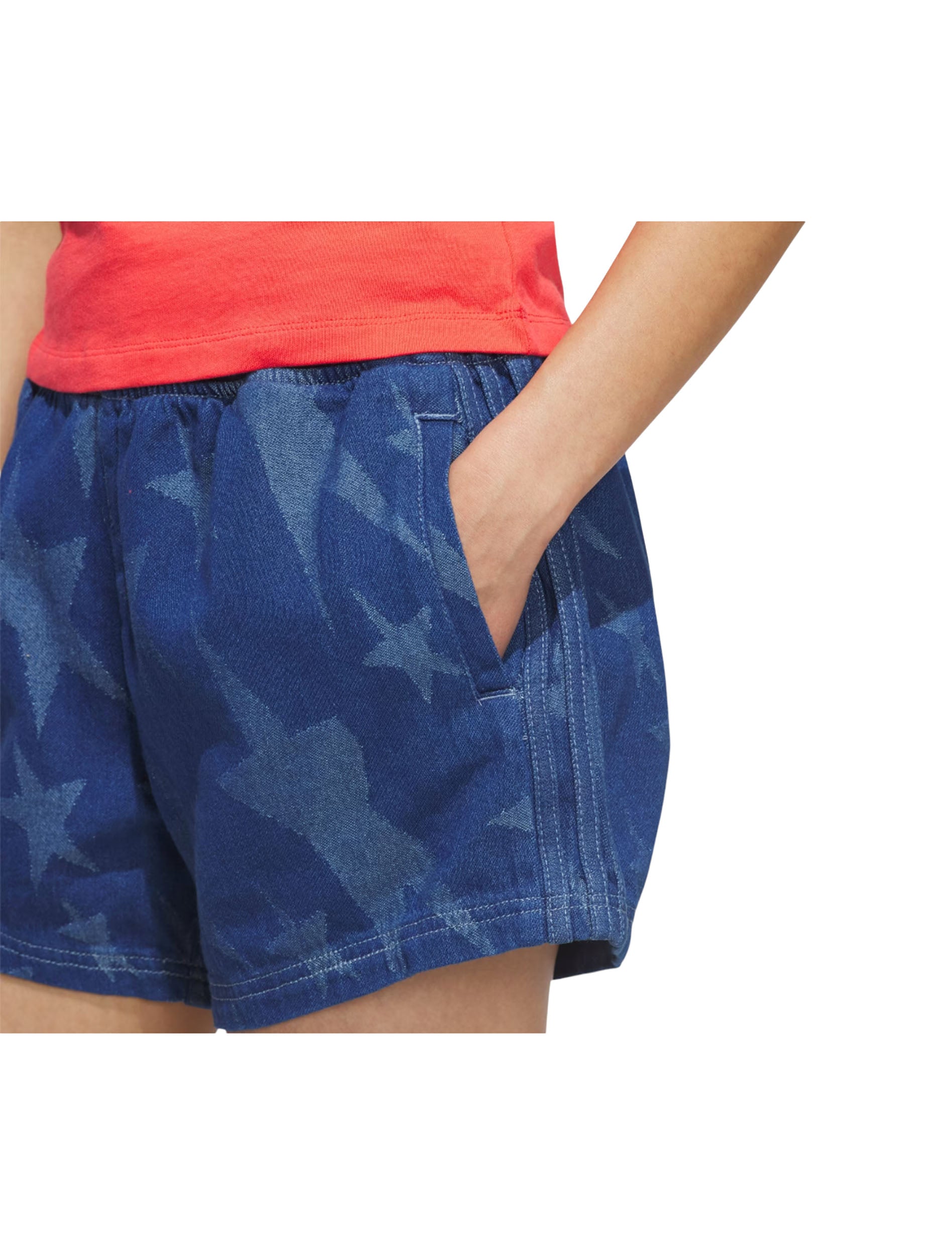 Star-print denim and pocket detail on Adidas Women's USA 94 Denim Varsity Shorts