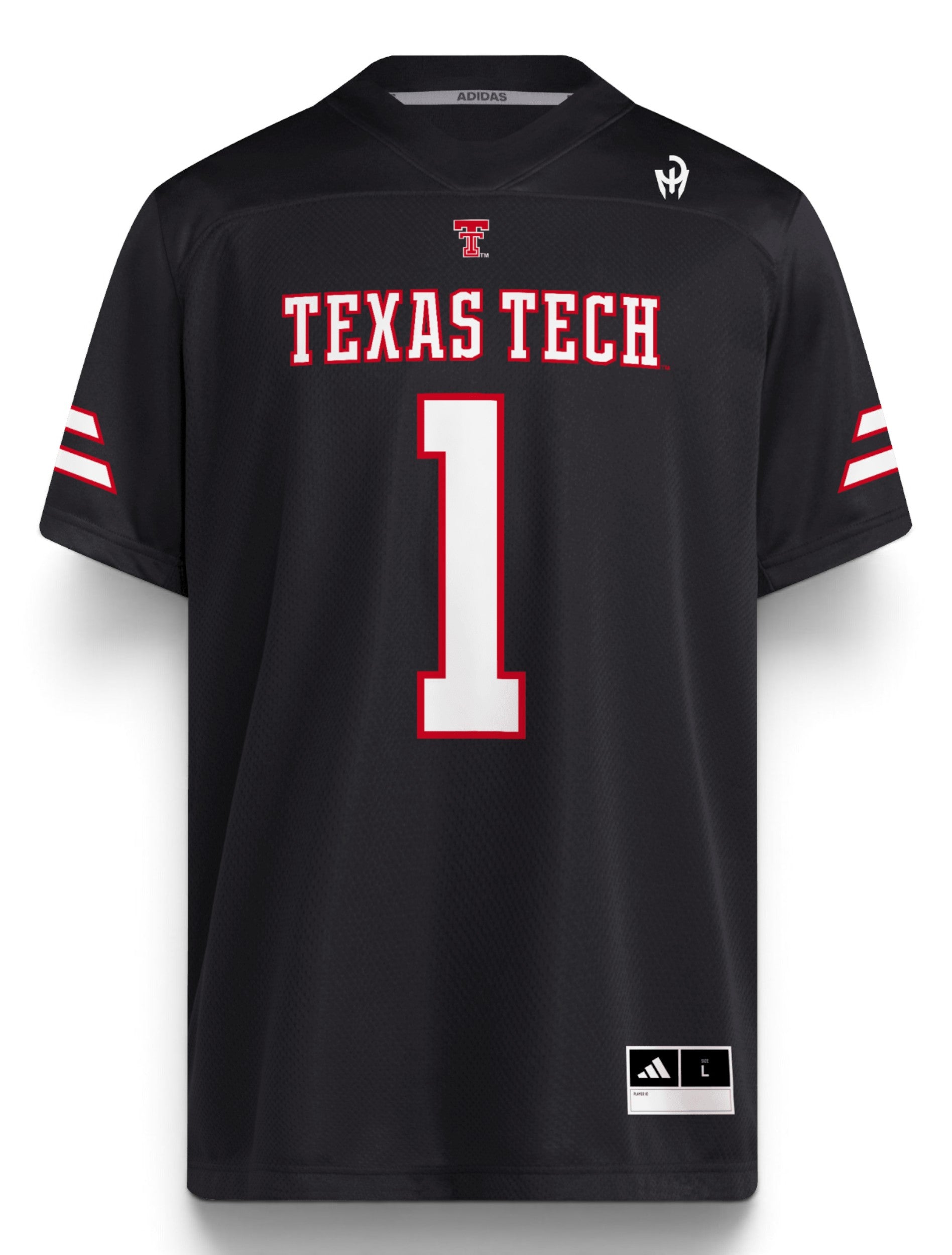 Adidas Texas Tech custom name jersey front view — black