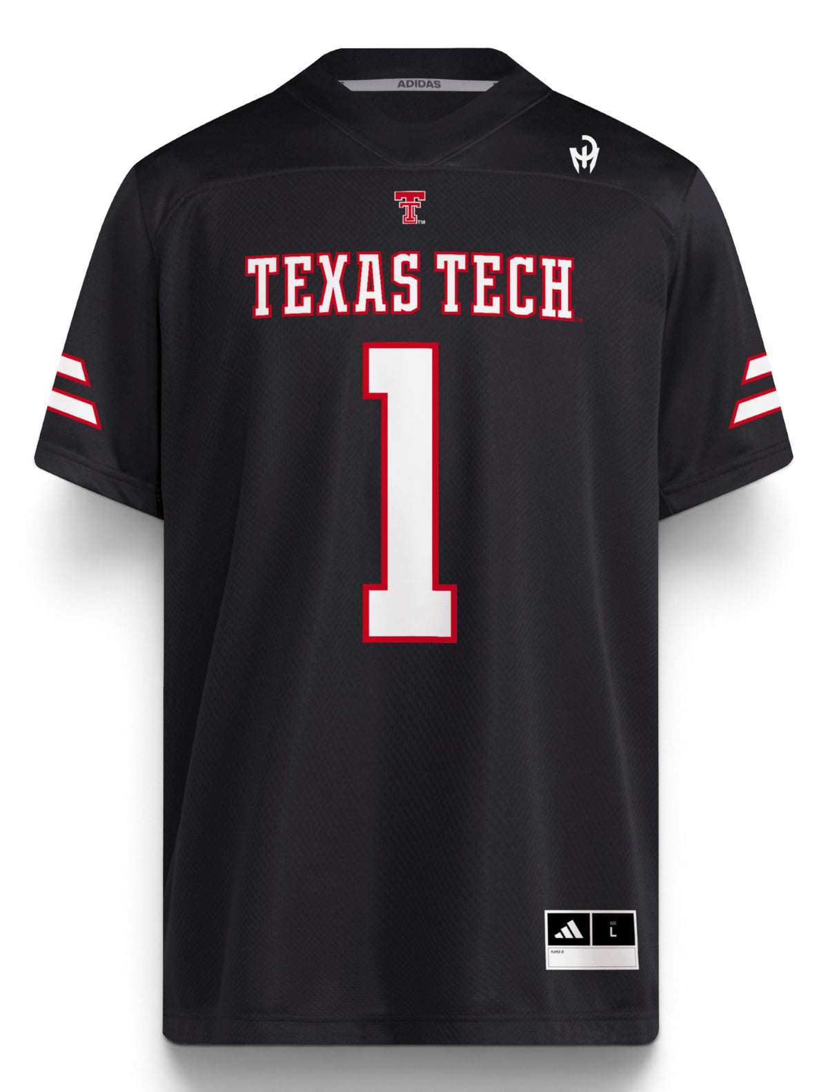 Adidas Texas Tech custom name jersey front view — black