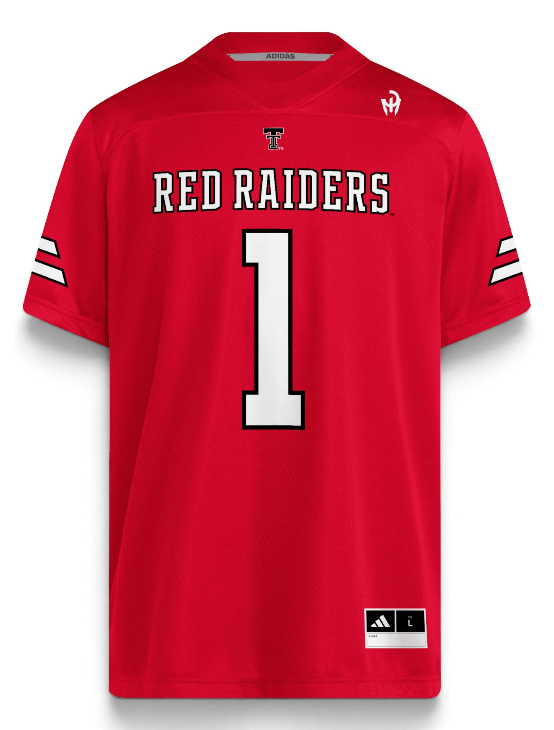 Adidas Texas Tech custom name jersey front view — red