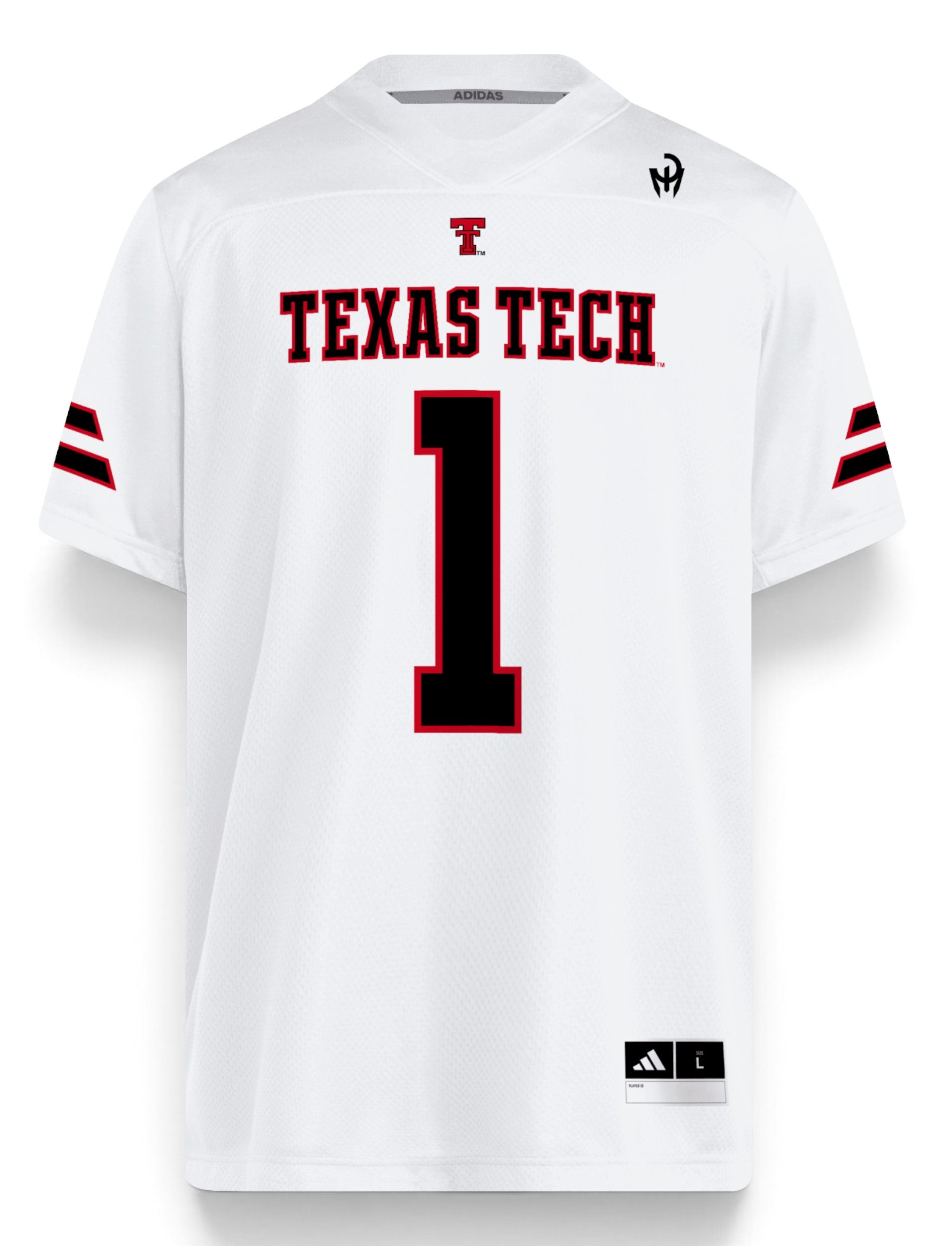 Adidas Texas Tech custom name jersey front view — white