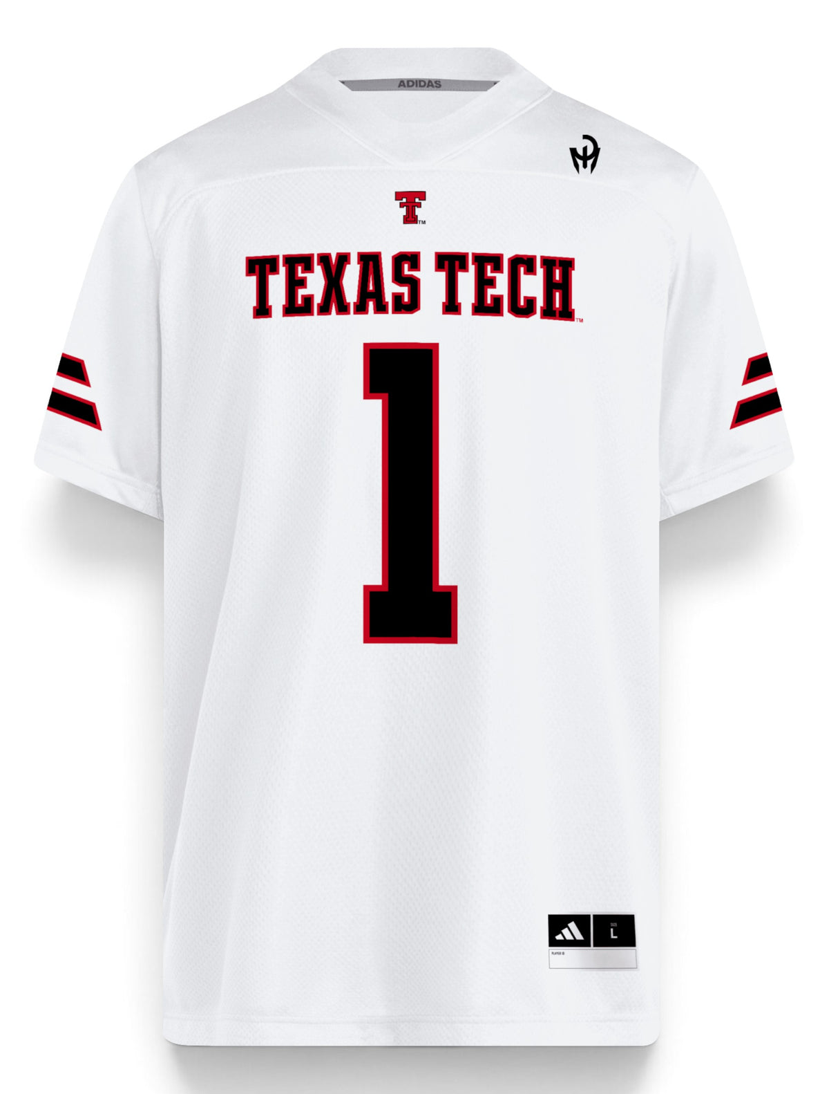 Adidas Texas Tech custom name jersey front view — white