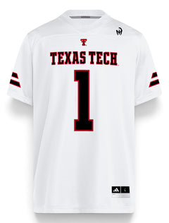 Adidas Texas Tech custom name jersey front view — white