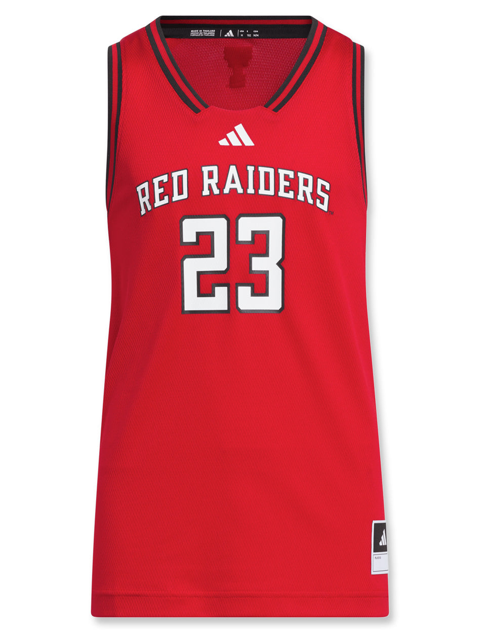 Texas Tech youth basketball jersey, Texas Tech #23 jersey, Red Raiders youth jersey, Adidas Texas Tech basketball jersey, Texas Tech youth athletic wear, Texas Tech game day gear, Texas Tech basketball uniform, Texas Tech kids sports apparel, Red Raiders youth team jersey, Texas Tech youth fan gear, Texas Tech youth performance jersey, Texas Tech kids basketball shirt, Texas Tech youth Adidas apparel, Texas Tech spirit wear for kids, Red Raiders youth basketball top.