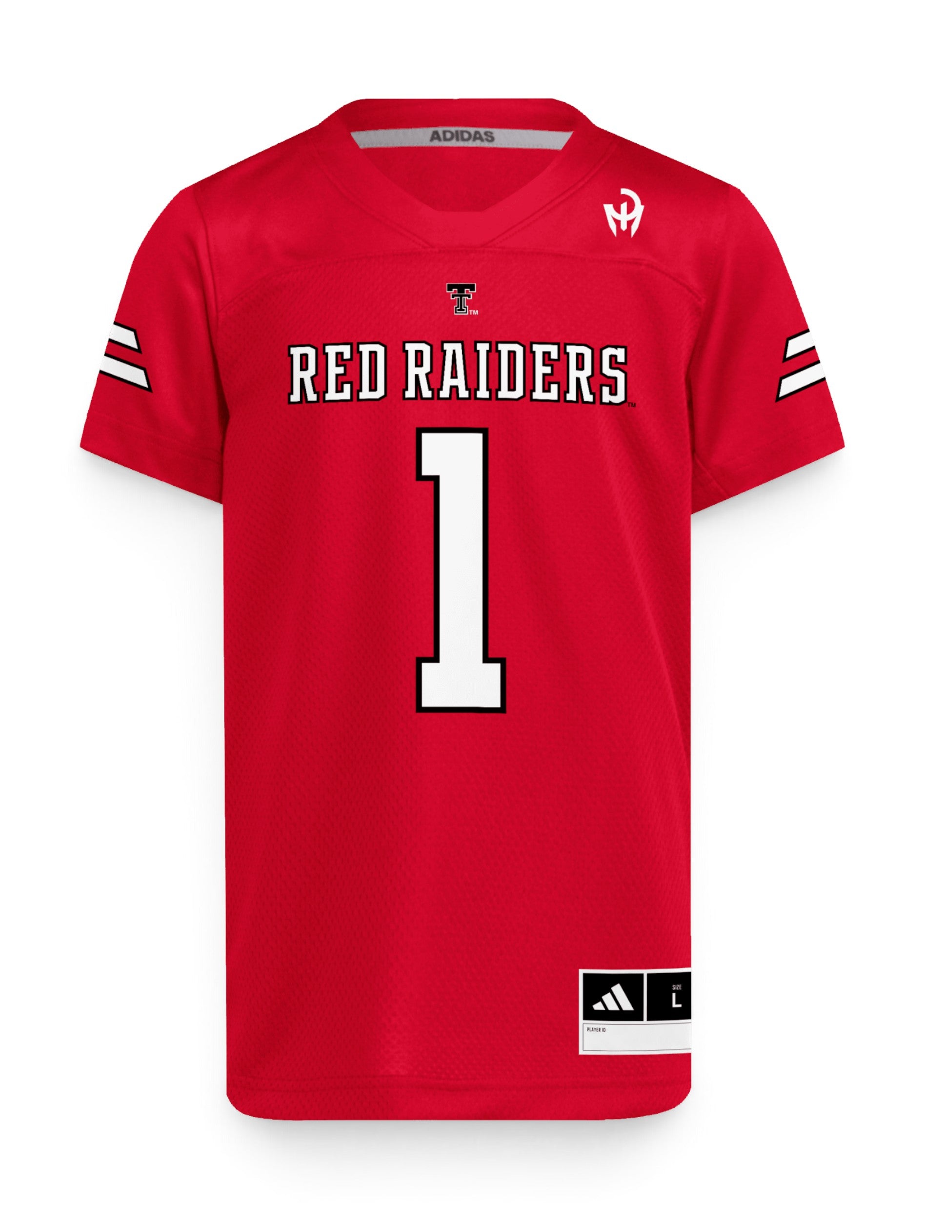 Adidas Texas Tech youth custom family name jersey front view - red