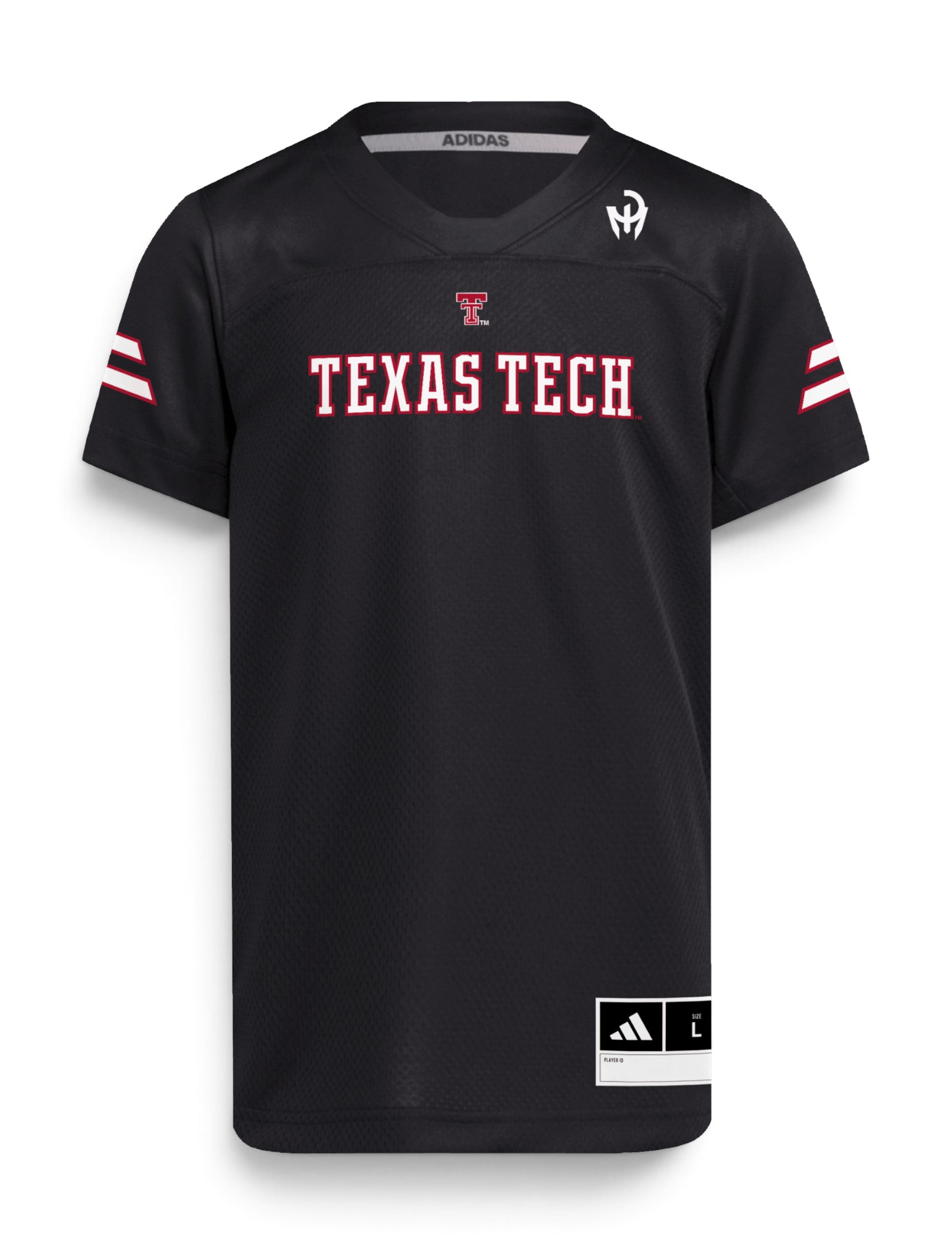 Adidas Texas Tech youth NIL player jersey front view - black