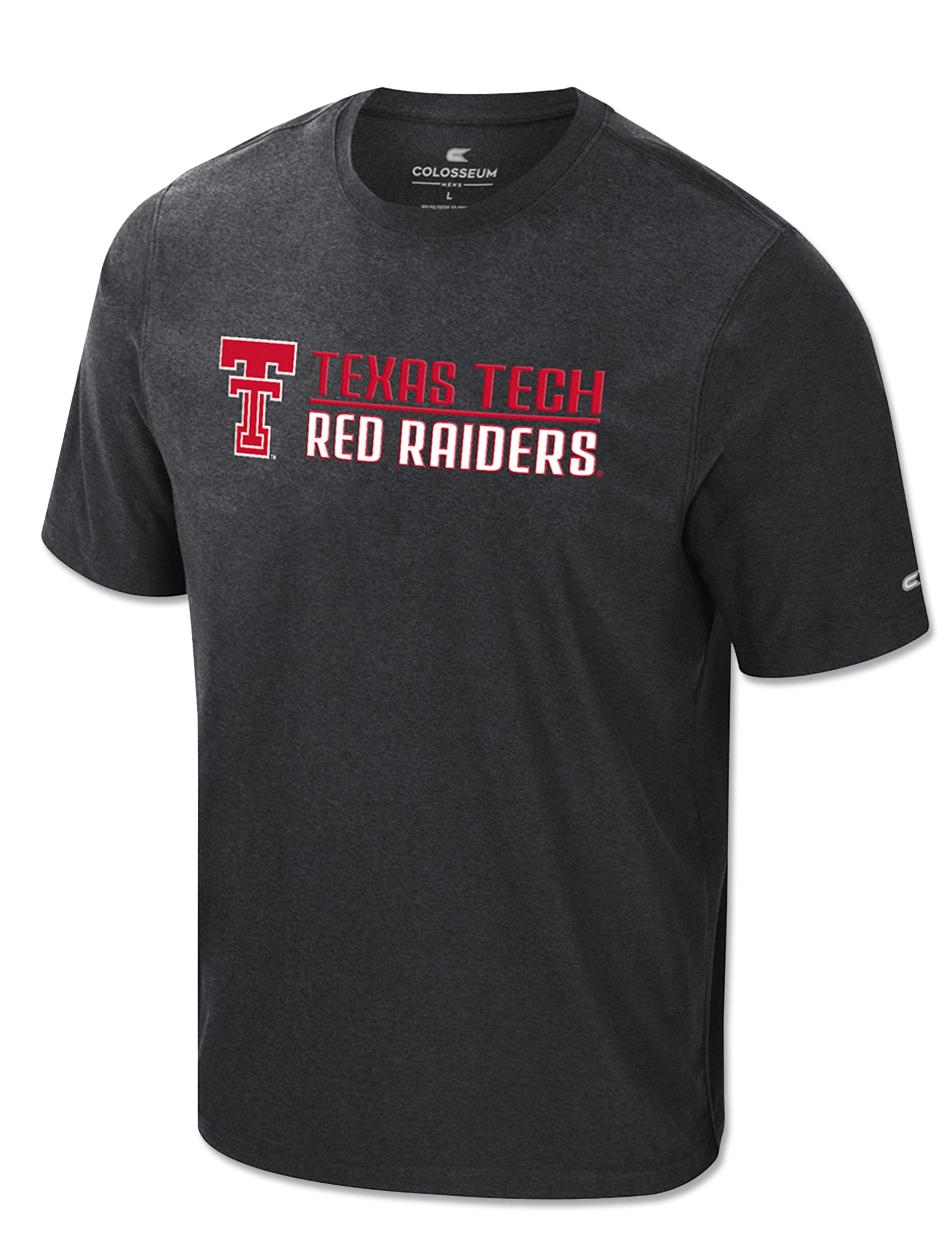 Black performance tee with the Double T beside stacked TEXAS TECH and RED RAIDERS lettering across the chest