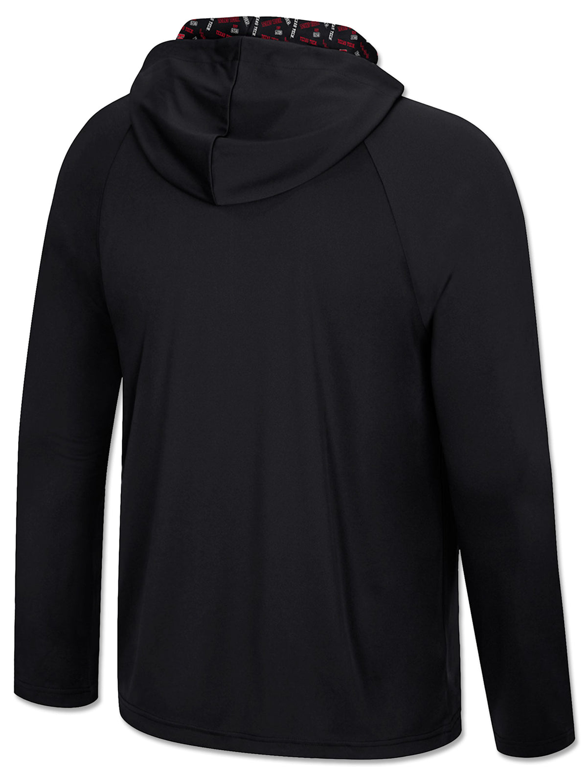 Back view of a black Arena Texas Tech quarter zip hooded windshirt