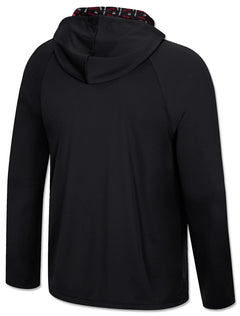 Back view of a black Arena Texas Tech quarter zip hooded windshirt