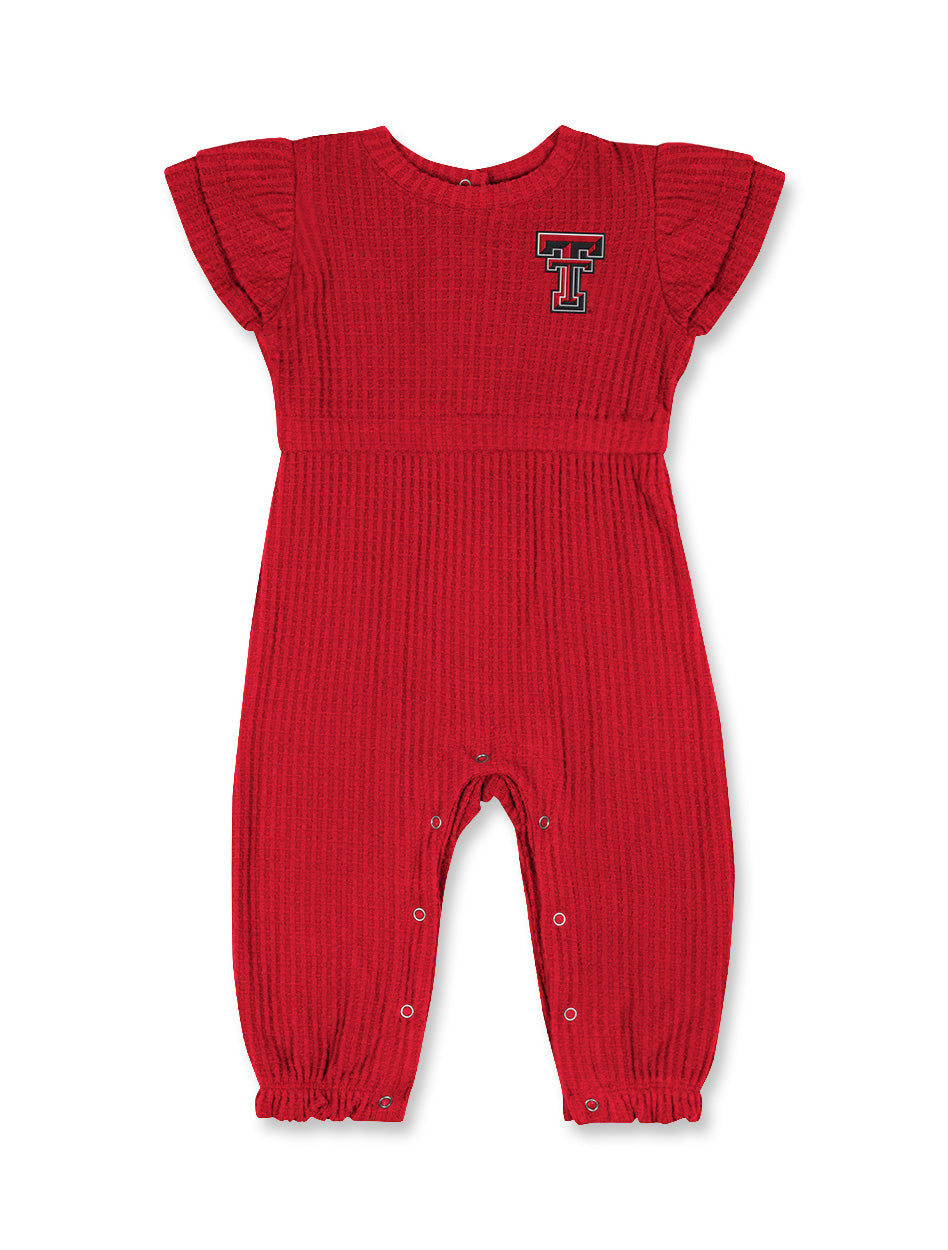 Texas Tech infant romper, Texas Tech baby clothes, Red Raiders infant outfit, Texas Tech waffle romper, baby game day apparel
