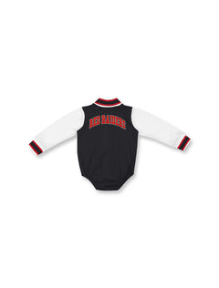 Texas Tech infant onesie, Arena Texas Tech baby varsity onesie, Texas Tech infant jacket onesie, Red Raiders baby outfit, Texas Tech letterman baby bodysuit, Texas Tech Bell Rings onesie, Texas Tech baby gameday clothes, Double T infant apparel, Texas Tech newborn outfit, Texas Tech infant varsity style, Red Raiders baby clothes, Texas Tech baby fan gear.