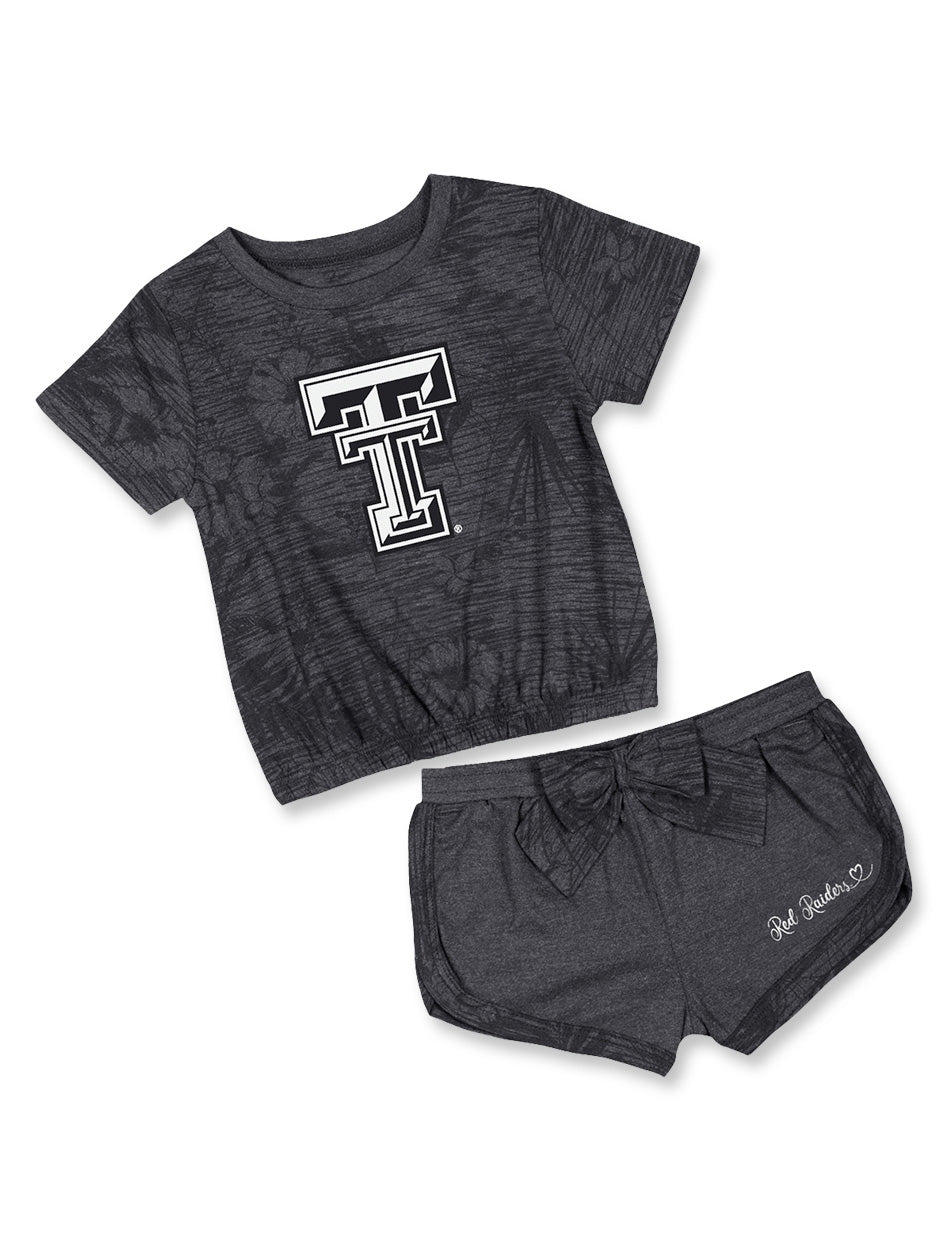 Texas Tech Toddler Girls Outfit, Texas Tech Kids Two-Piece Set, Texas Tech Crop Tee & Shorts, Texas Tech Baby Girl Clothes, Toddler Game Day Outfit, NCAA Texas Tech Girls Apparel, Texas Tech Spirit Wear.
