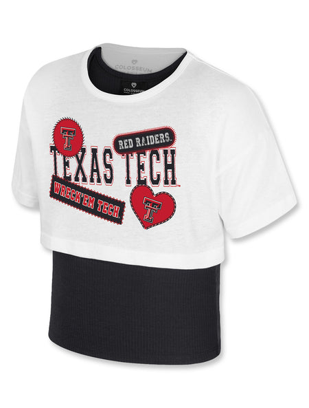 Texas Tech Youth Girls Crop Top, Texas Tech Girls Game Day Shirt, Texas Tech Layered Tee, Texas Tech Trendy Girls Top, NCAA Texas Tech Apparel, Texas Tech Spirit Wear, Texas Tech Wreck 'Em Tech Shirt.