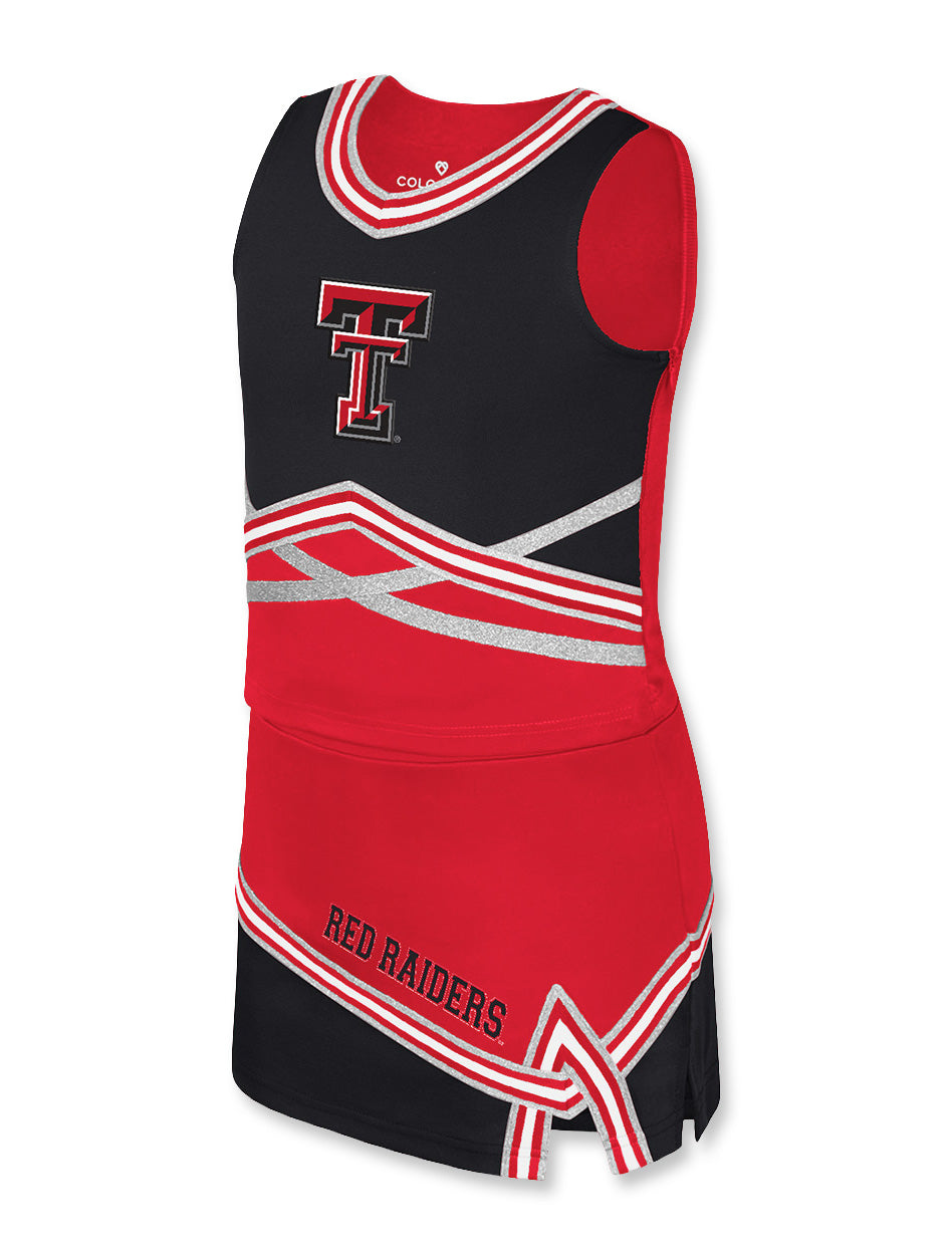 exas Tech youth cheer uniform, Red Raiders cheer set, girls Texas Tech outfit, Texas Tech spirit wear for kids, Texas Tech cheerleader costume, youth game day outfit Texas Tech

From the stands to the sidelines, your future Red Raider will be the star of the show in this Texas Tech youth cheerleader set!