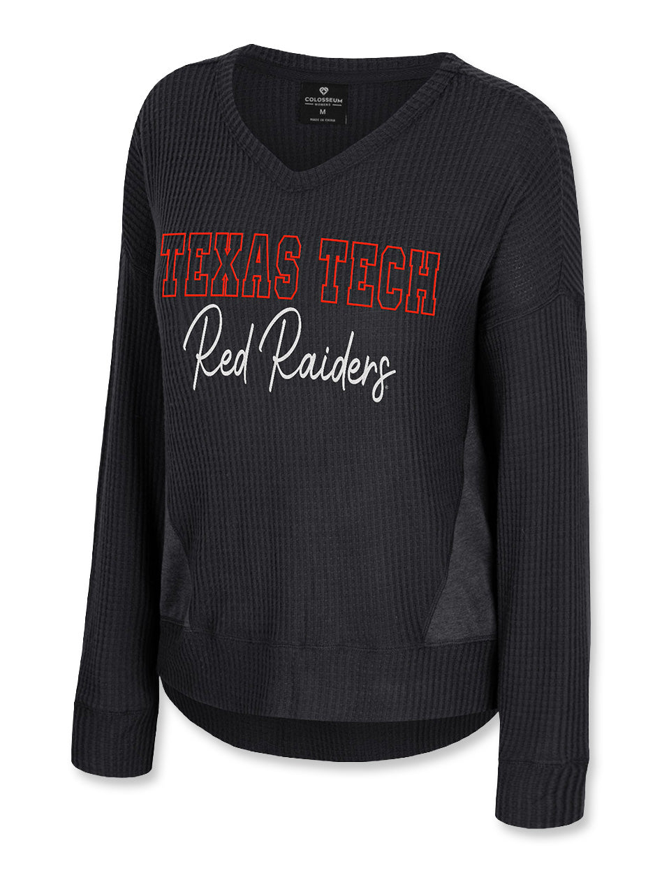 Texas Tech women’s sweater, Red Raiders waffle knit pullover, Texas Tech ladies' v-neck sweatshirt, women’s Texas Tech gear, Texas Tech cozy game day sweater