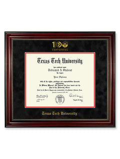 Texas Tech "100th Anniversary" Gold Embossed Cherry Bead Black Suede Diploma Frame T21