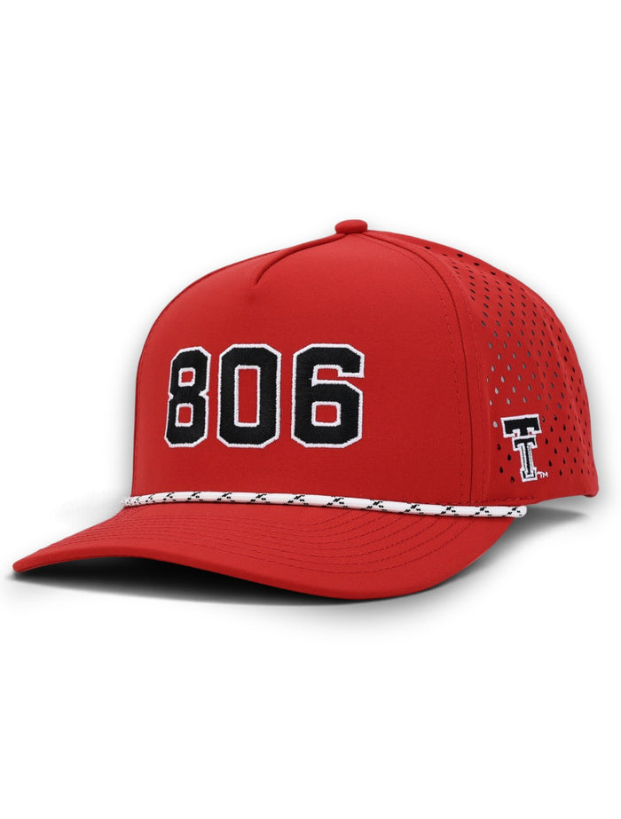 Texas Tech red rope cap with 806 embroidered across the front panel