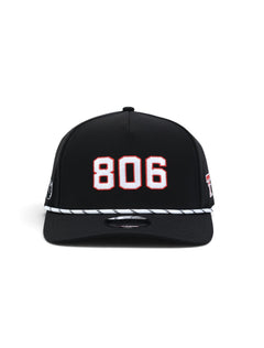 Front of the black youth Texas Tech cap showing 806 in white with a red outline above a white and black rope
