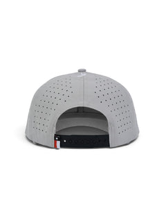 Back of the grey Texas Tech youth cap showing the perforated panels, the snapback strap and the Texas flag tab