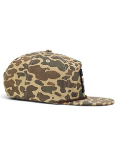 Right side of the camo Texas Tech cap showing the duck camo pattern and the flat brim