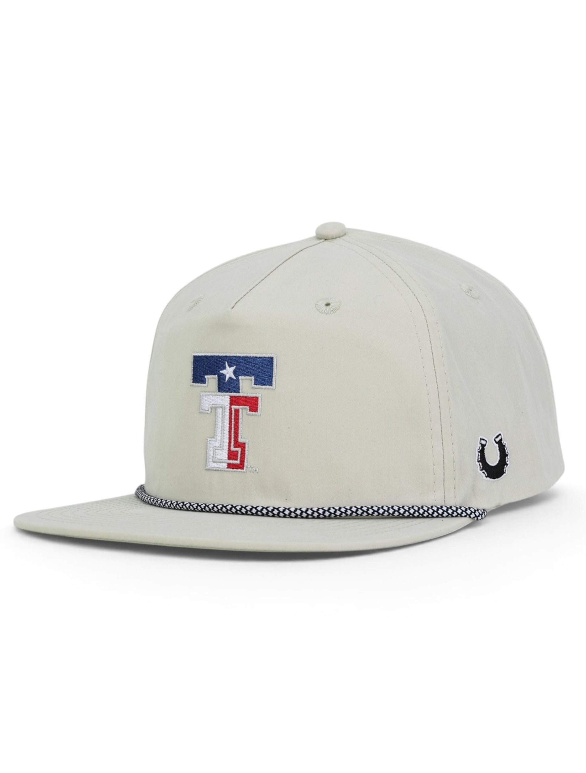 Tan Texas Tech rope cap at an angle, with the Texas flag Double T on the front